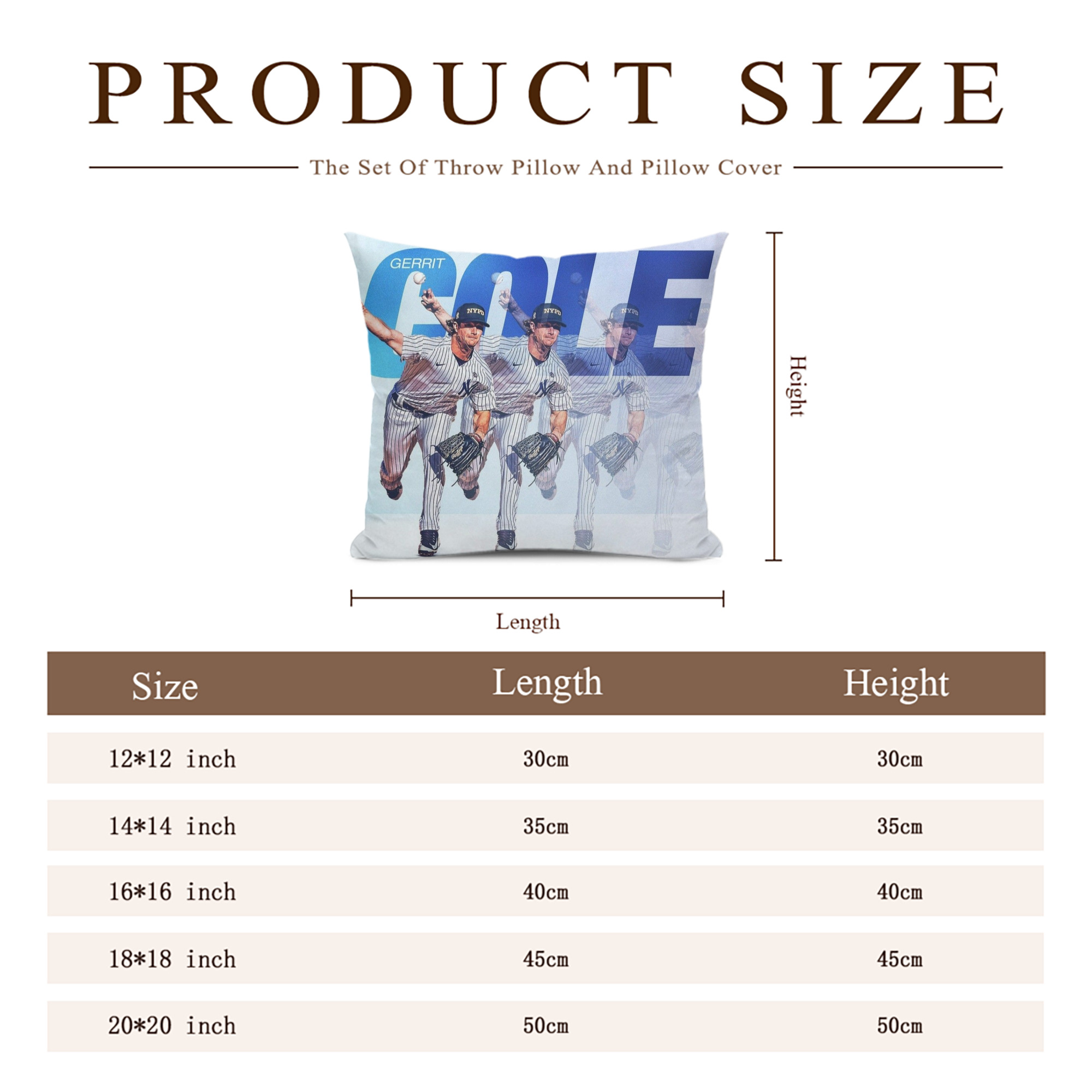 Gerrit Cole 32 Soft Polyester Pillow Cover With Insert – Double-Sided Design, Invisible Zipper, Durable & Breathable – Easy Care Cushion Set