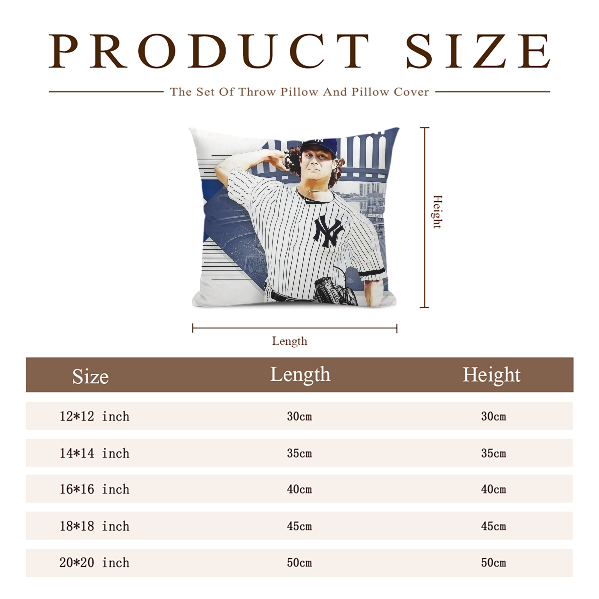 Gerrit Cole 33 Soft Polyester Pillow Cover With Insert – Double-Sided Design, Invisible Zipper, Durable & Breathable – Easy Care Cushion Set