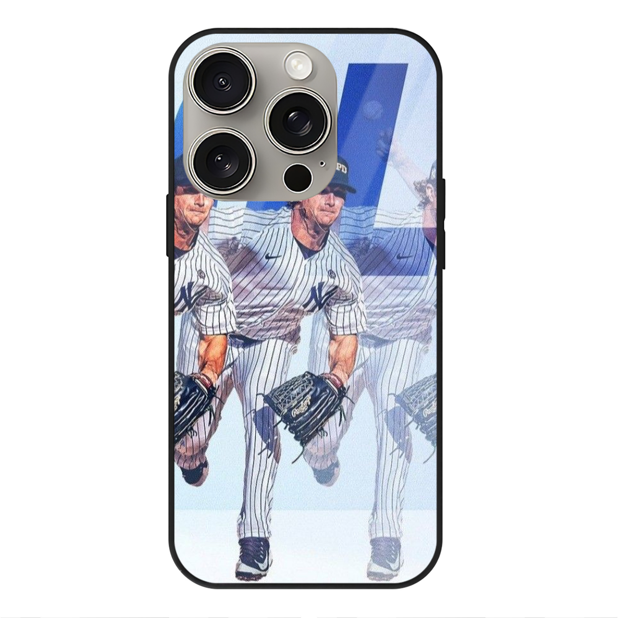 Gerrit Cole 32 IPhone 15 Pro Mirror Phone Case – UV Printed Glass + TPU – Scratch-Resistant, Wireless Charging Compatible, Precise Fit & Stylish Design