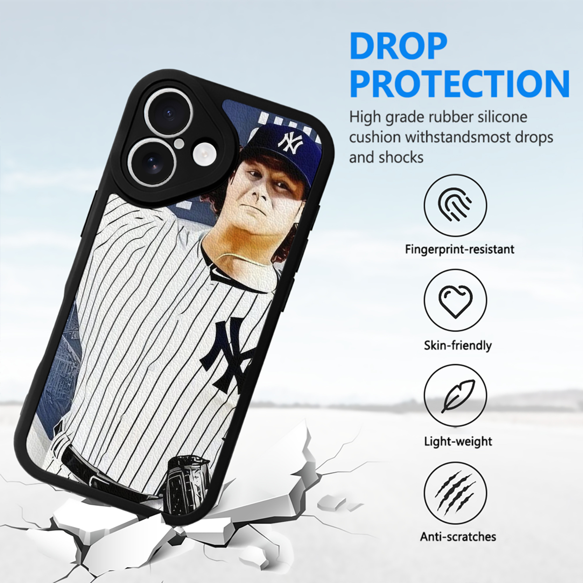 Gerrit Cole 33 IPhone 16 Silicone Leather Case – UV Print, Lambskin Texture – Perfect Fit, Wireless Charging Compatible, Scratch Resistant, Precise Cutouts – Stylish Protection For IPhone 16