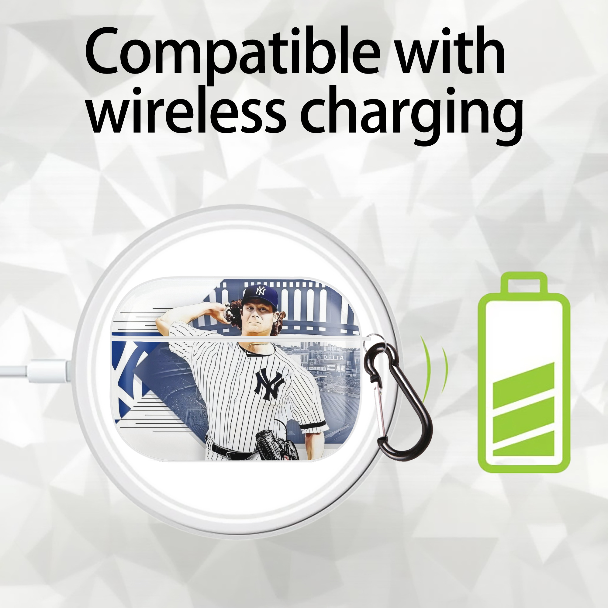 Gerrit Cole 33 AirPods Pro Hard Case White With Keychain, Durable Flexible PC, Precise Cutouts, Anti-Fingerprint, Yellowing & Scratch Resistant, Full Protection, Washable