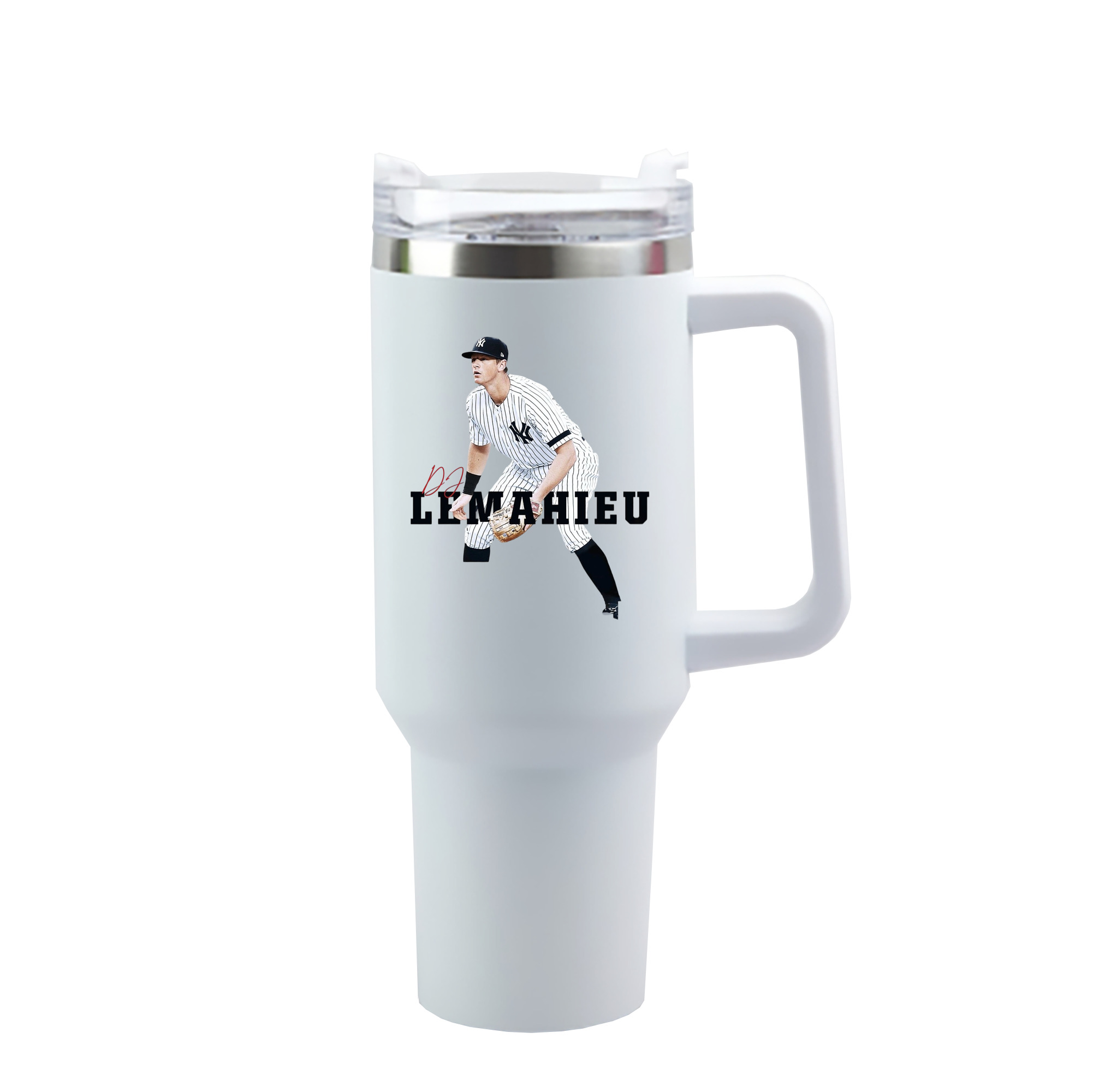DJ Lemahieu 6 40oz Handle Car Cup With Crystal Sticker Design – Durable Stainless Steel Travel Mug With Reusable Straw – Double Wall Insulated