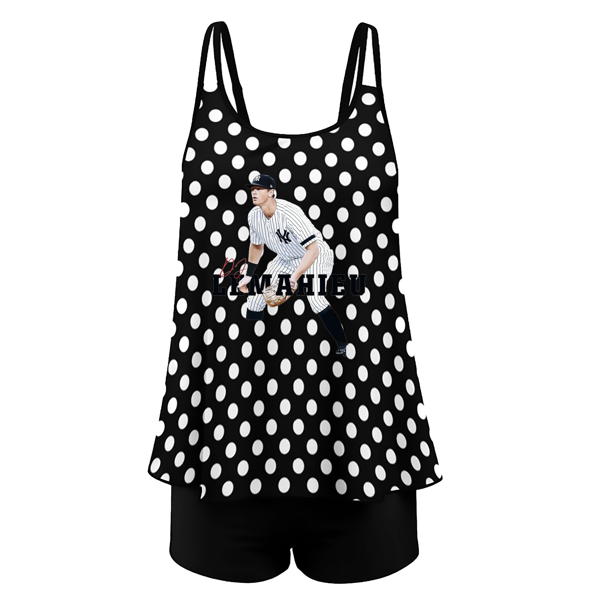 DJ Lemahieu 6 Women’s Heat Transfer Printed Two-Piece Swimsuit Set – Sexy Double Strap Bandeau Top & Boyshort Bottoms, Soft Nylon-Spandex, Perfect for Beach, Pool & Vacation