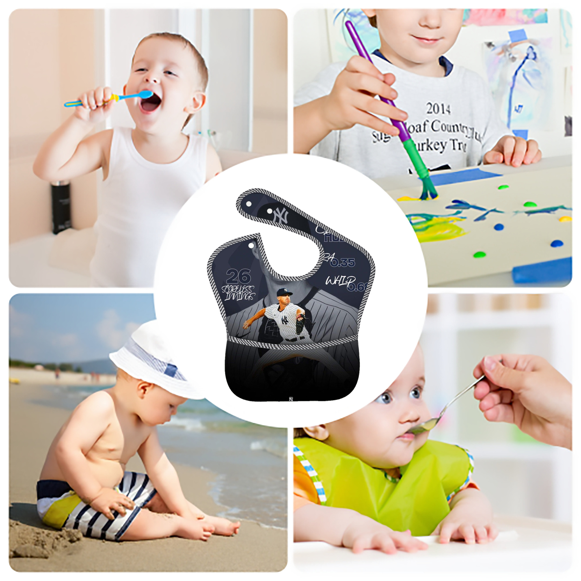 DJ Lemahieu 10 Adjustable Waterproof Toddler Bib – Full-Print Durable Polyester – Foldable Crumb Pocket – Easy Snap Closure – Soft