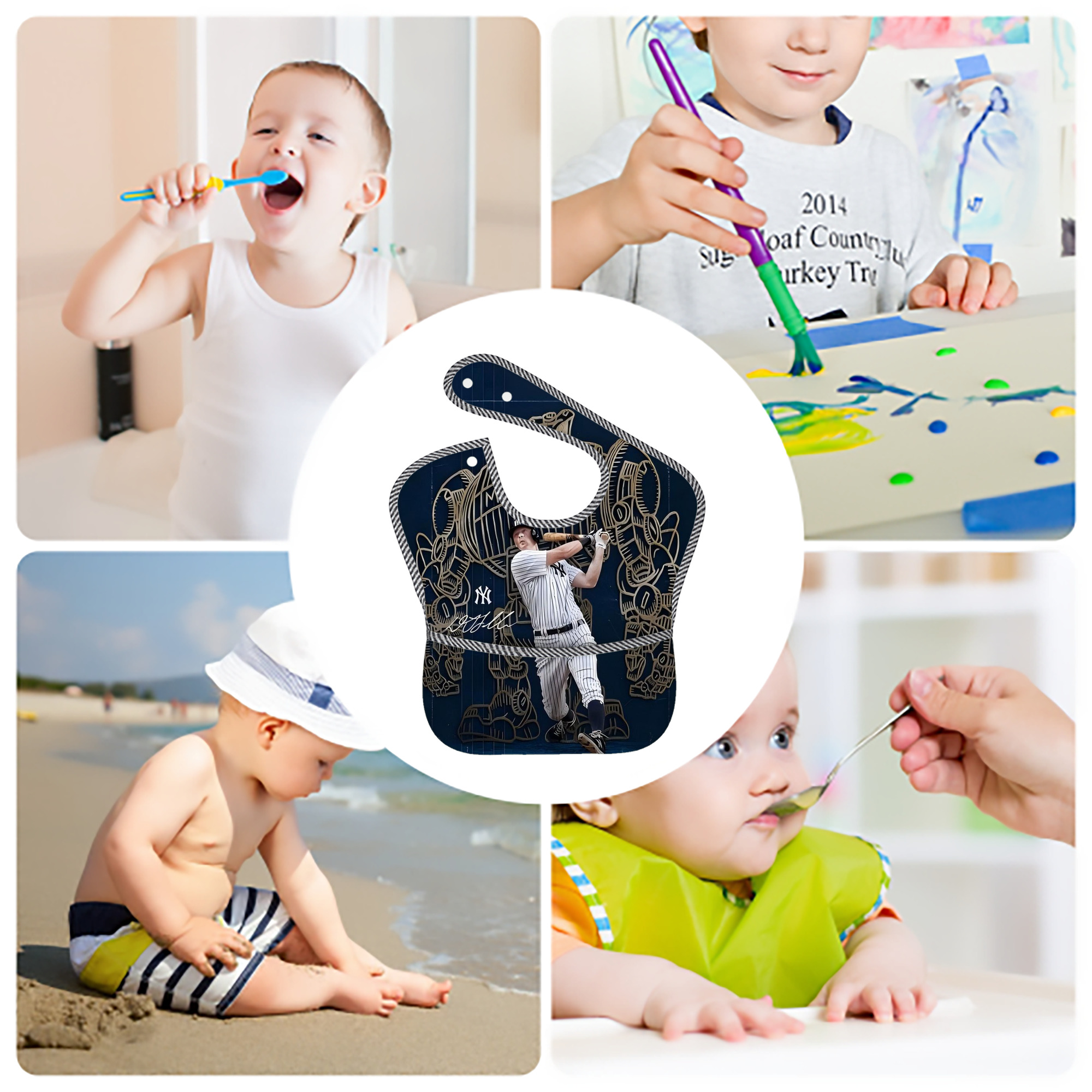 DJ Lemahieu 12 Adjustable Waterproof Toddler Bib – Full-Print Durable Polyester – Foldable Crumb Pocket – Easy Snap Closure – Soft