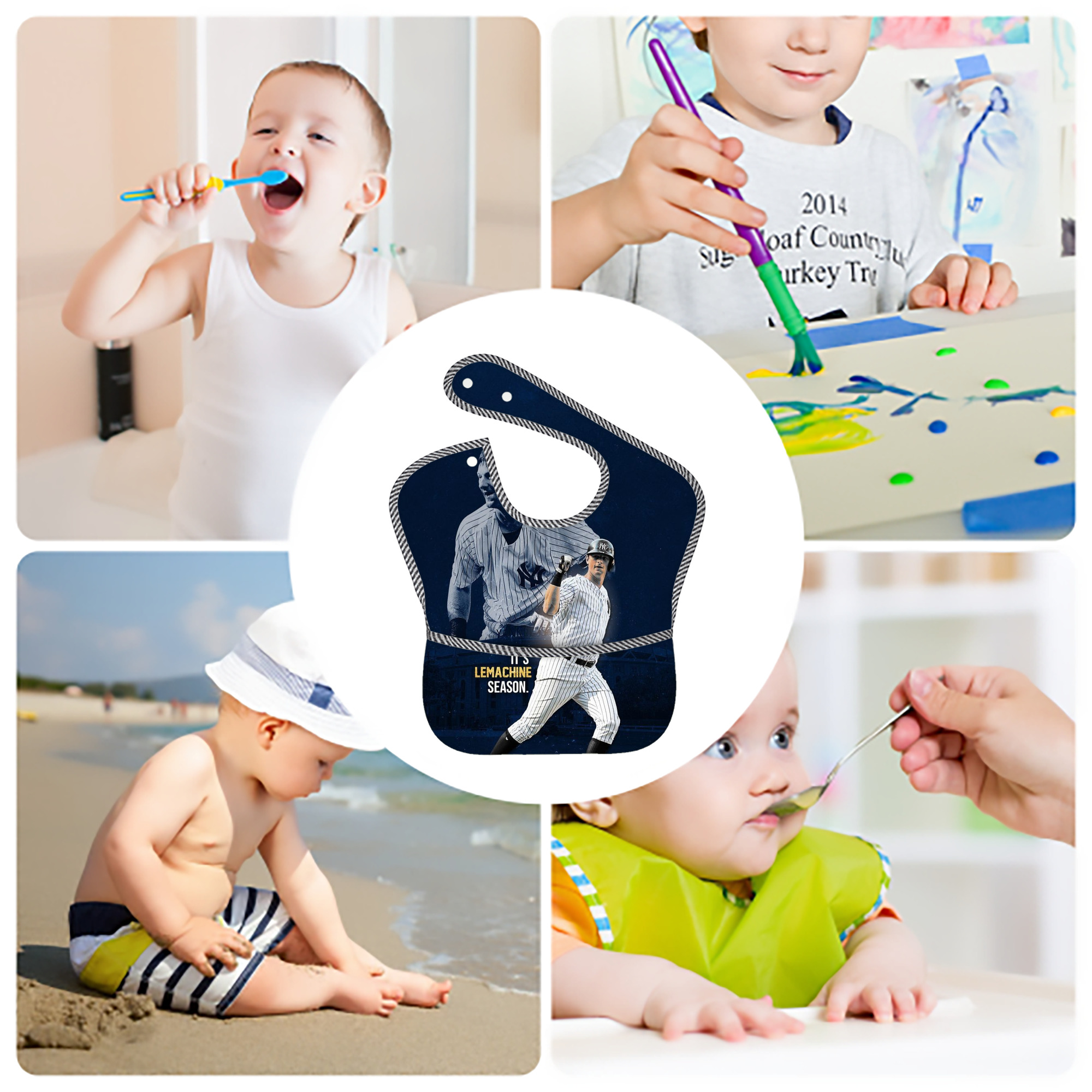 DJ Lemahieu 18 Adjustable Waterproof Toddler Bib – Full-Print Durable Polyester – Foldable Crumb Pocket – Easy Snap Closure – Soft