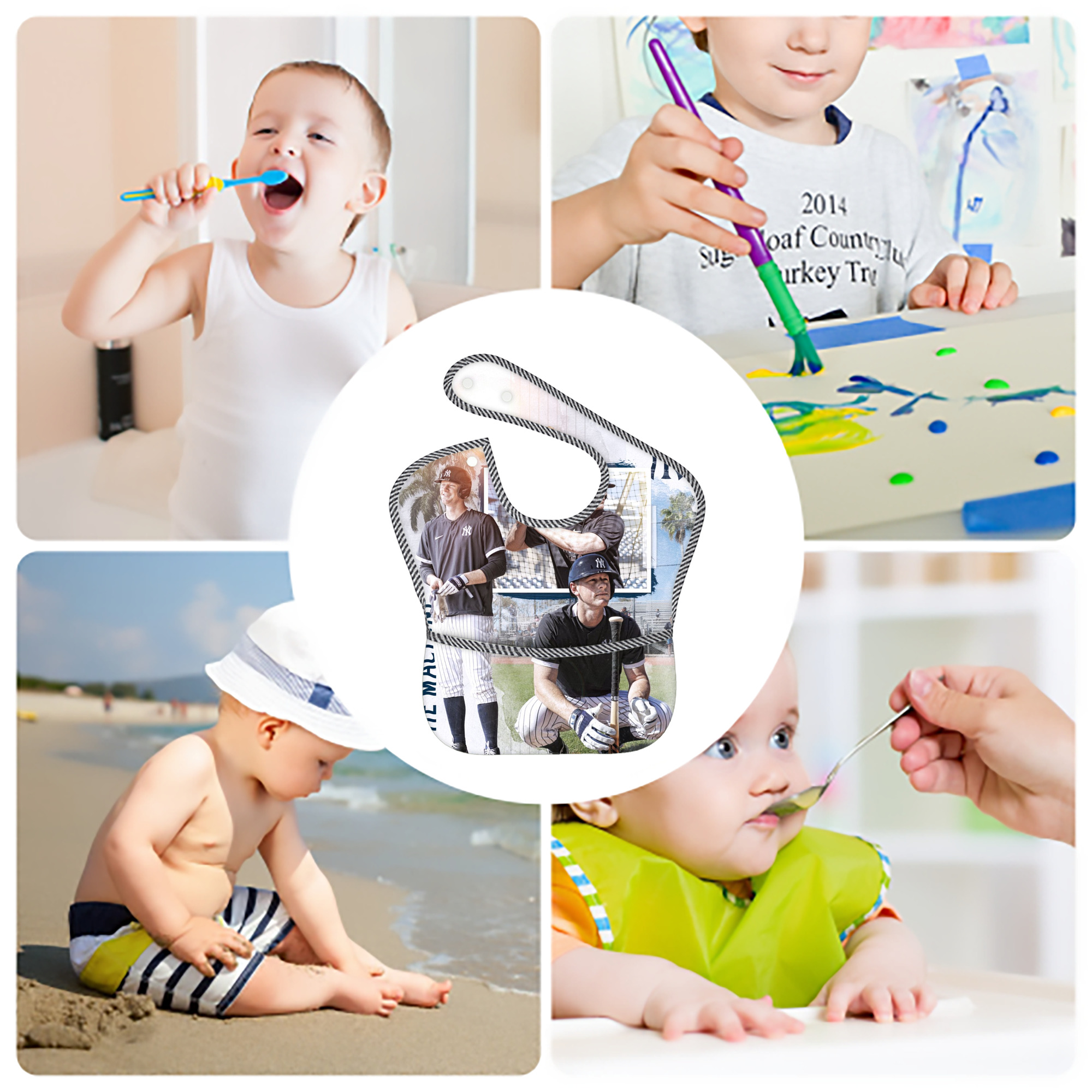 DJ Lemahieu 19 Adjustable Waterproof Toddler Bib – Full-Print Durable Polyester – Foldable Crumb Pocket – Easy Snap Closure – Soft