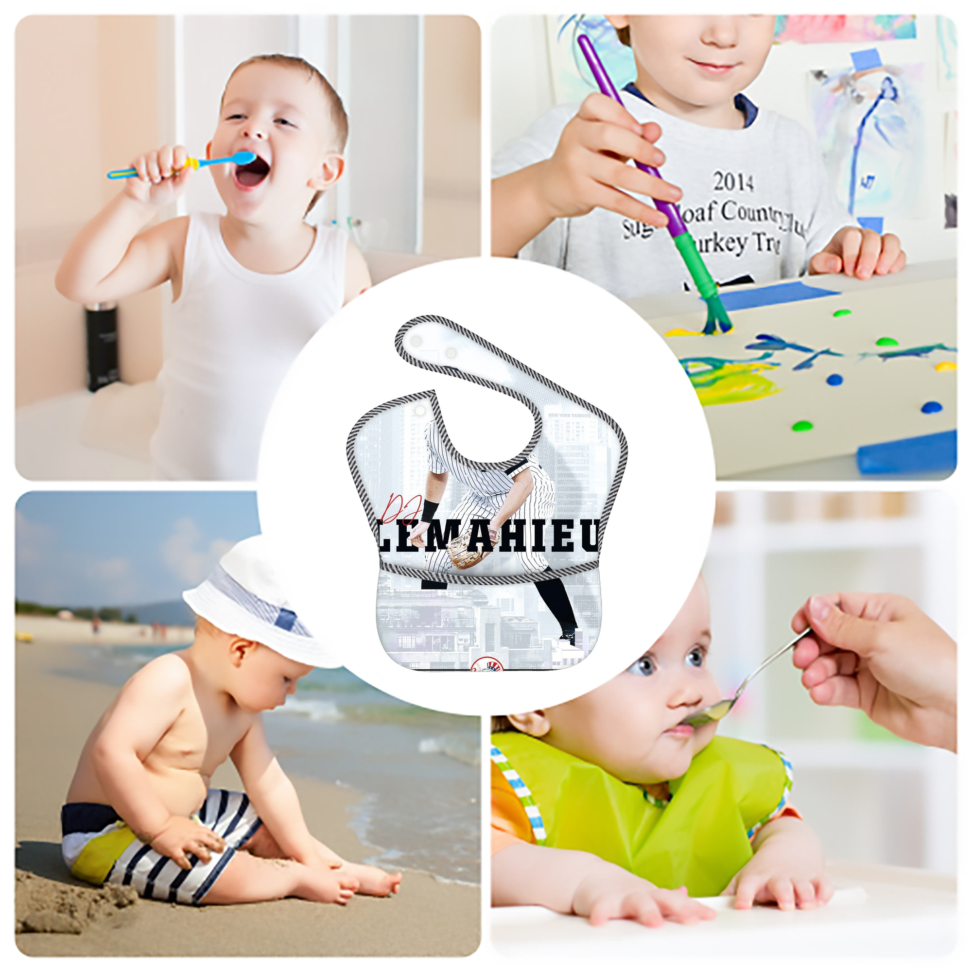 DJ Lemahieu 23 Adjustable Waterproof Toddler Bib – Full-Print Durable Polyester – Foldable Crumb Pocket – Easy Snap Closure – Soft