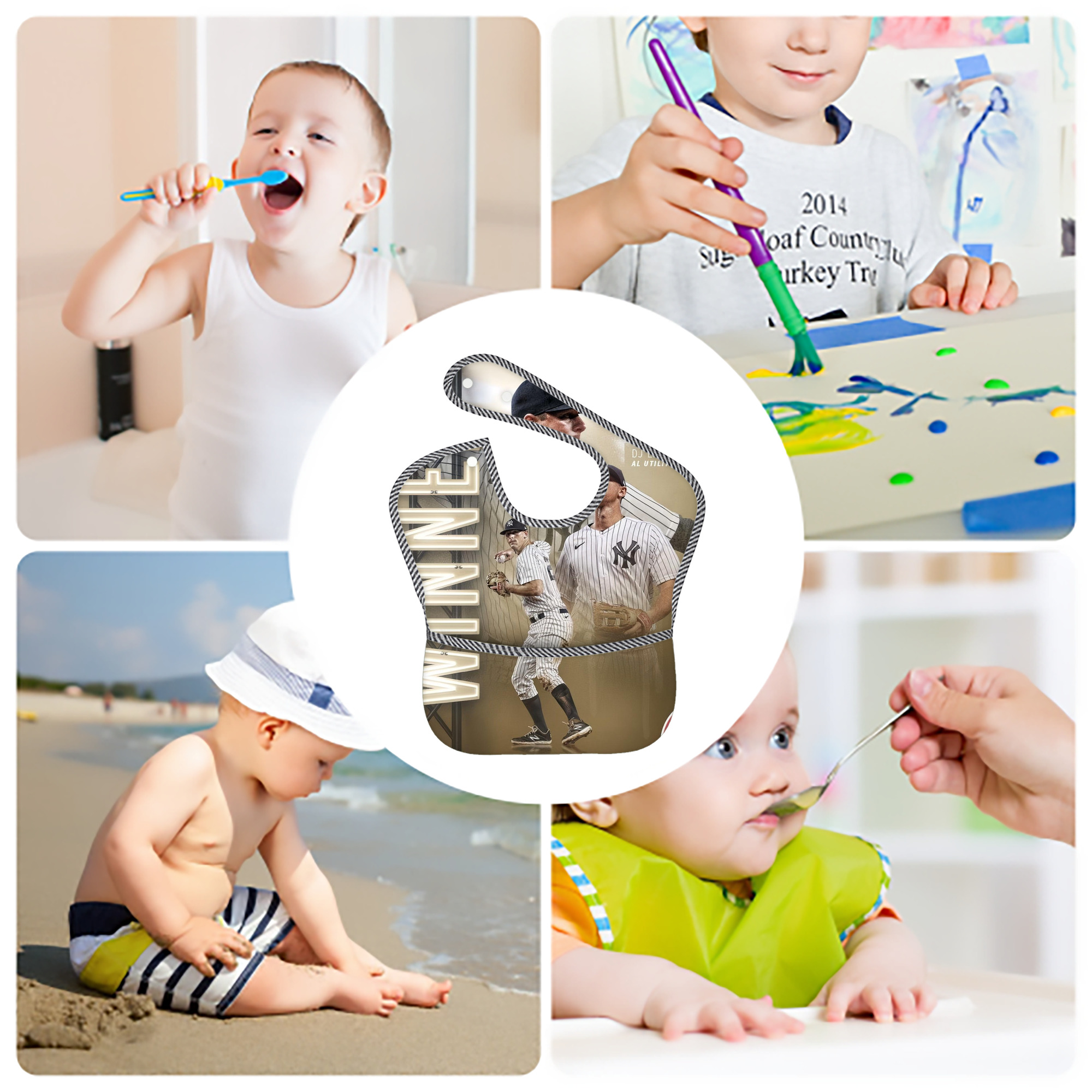 DJ Lemahieu 20 Adjustable Waterproof Toddler Bib – Full-Print Durable Polyester – Foldable Crumb Pocket – Easy Snap Closure – Soft