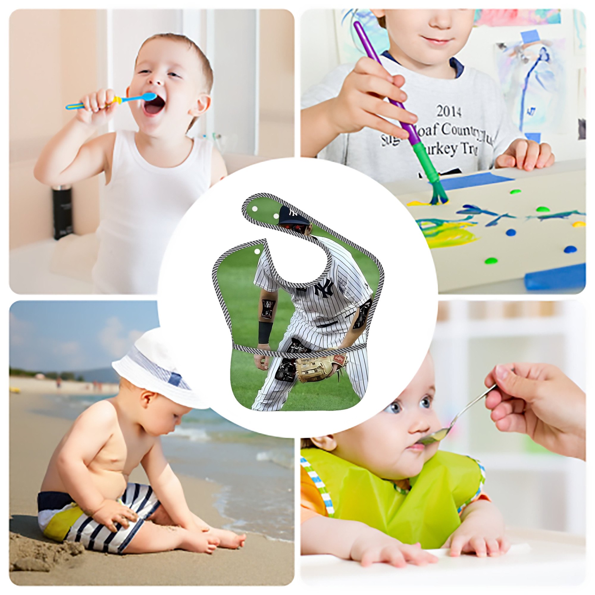 DJ Lemahieu 21 Adjustable Waterproof Toddler Bib – Full-Print Durable Polyester – Foldable Crumb Pocket – Easy Snap Closure – Soft