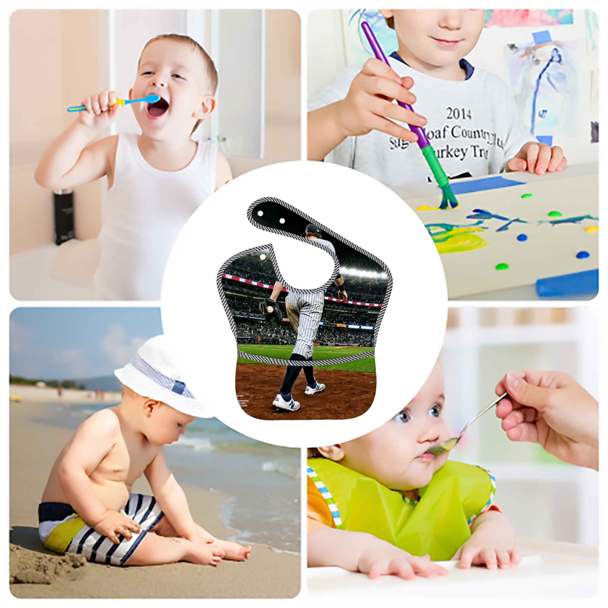 DJ Lemahieu 22 Adjustable Waterproof Toddler Bib – Full-Print Durable Polyester – Foldable Crumb Pocket – Easy Snap Closure – Soft