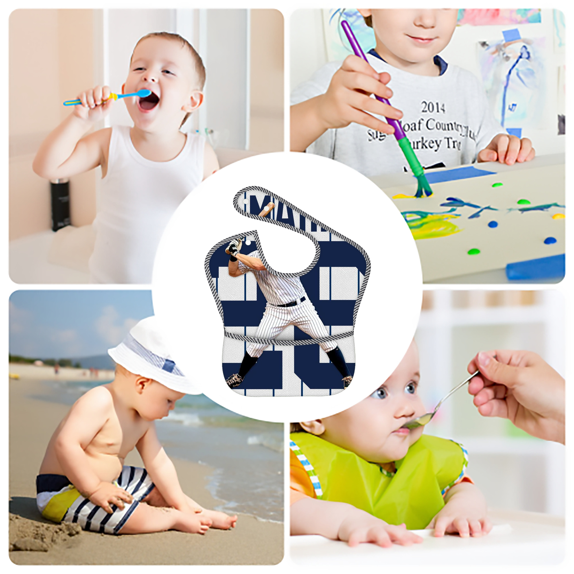 DJ Lemahieu 24 Adjustable Waterproof Toddler Bib – Full-Print Durable Polyester – Foldable Crumb Pocket – Easy Snap Closure – Soft