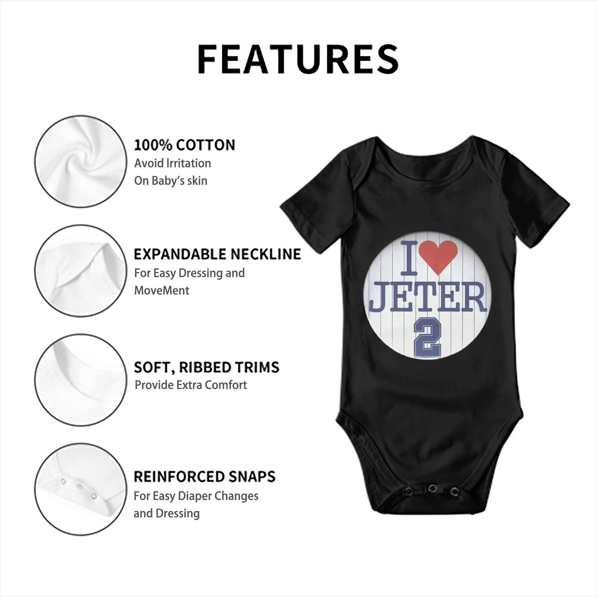 Derek Jeter 2 Baby Short Sleeve Romper – 100% Cotton Soft & Breathable Digital Print Onesie With Easy Snap Closure And Envelope Shoulder – Comfortable For Daily Wear & Travel