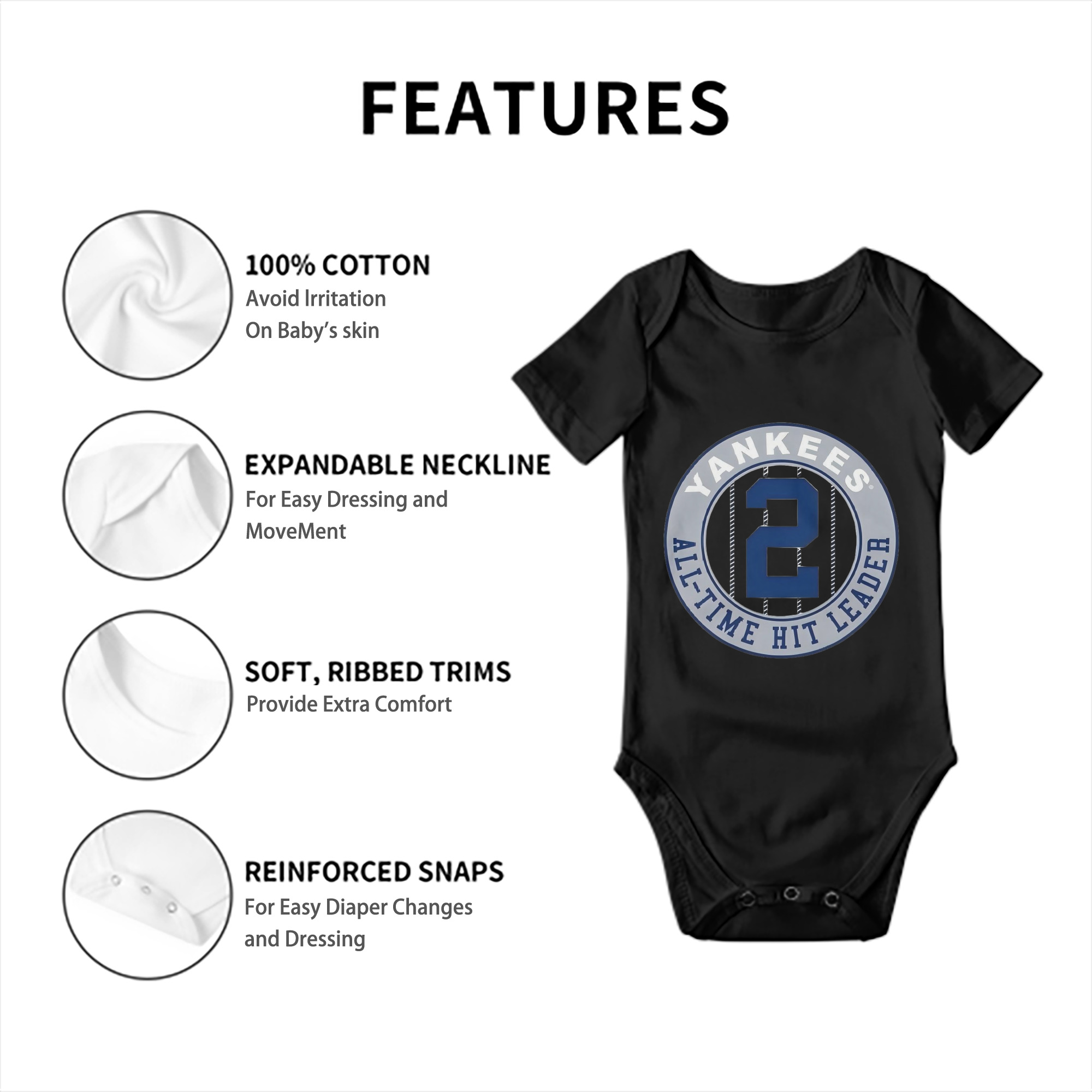 Derek Jeter 4 Baby Short Sleeve Romper – 100% Cotton Soft & Breathable Digital Print Onesie With Easy Snap Closure And Envelope Shoulder – Comfortable For Daily Wear & Travel