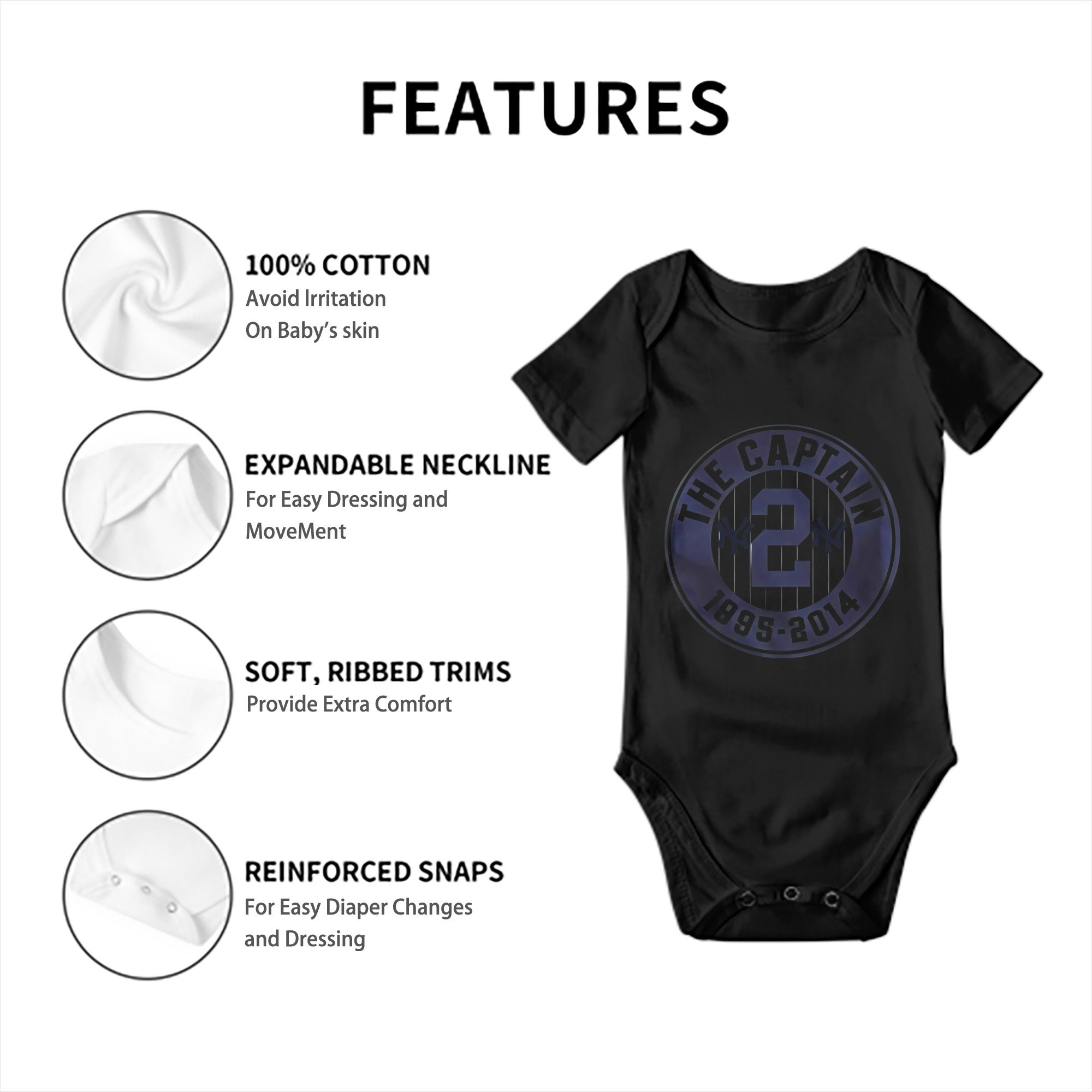 Derek Jeter 7 Baby Short Sleeve Romper – 100% Cotton Soft & Breathable Digital Print Onesie With Easy Snap Closure And Envelope Shoulder – Comfortable For Daily Wear & Travel