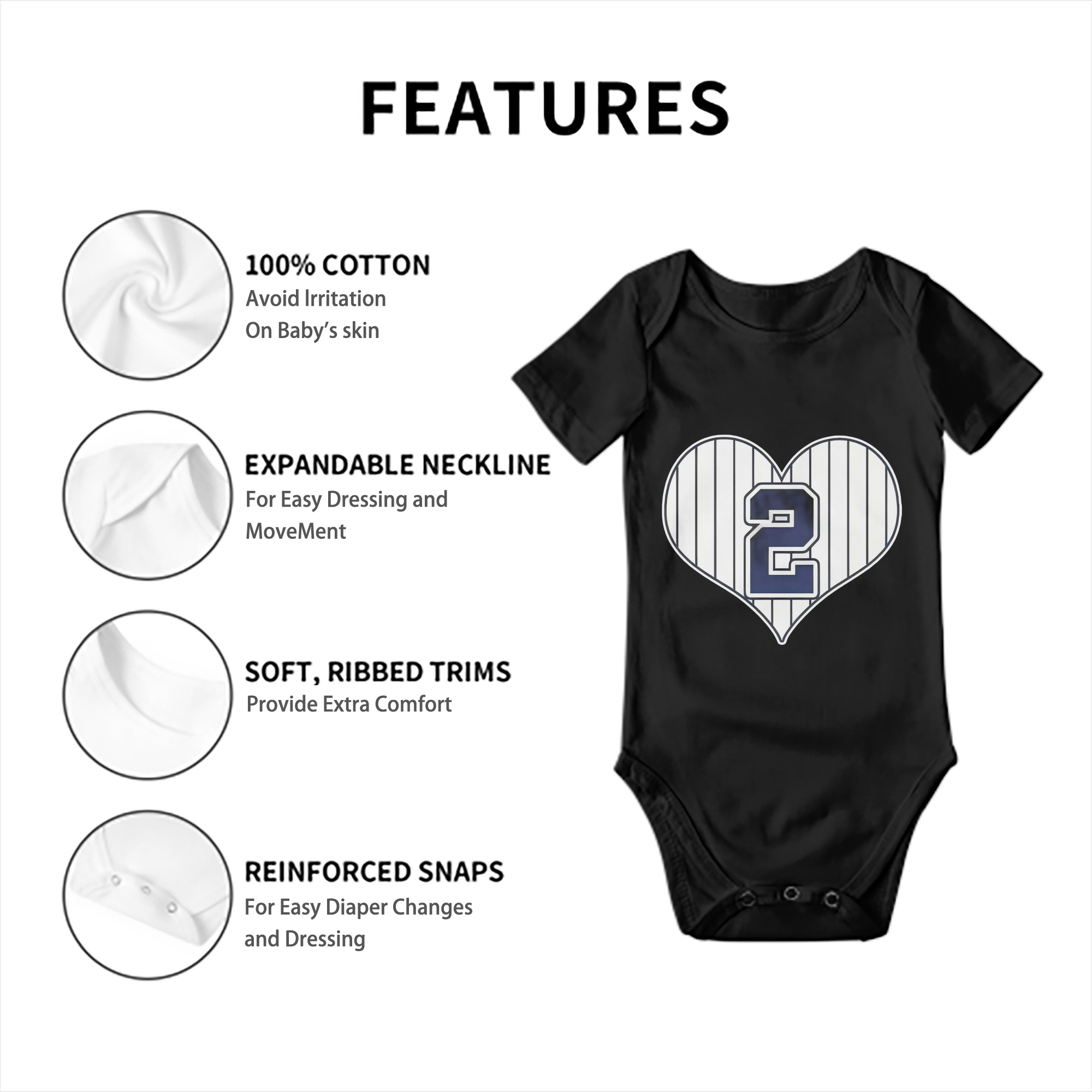 Derek Jeter 8 Baby Short Sleeve Romper – 100% Cotton Soft & Breathable Digital Print Onesie With Easy Snap Closure And Envelope Shoulder – Comfortable For Daily Wear & Travel