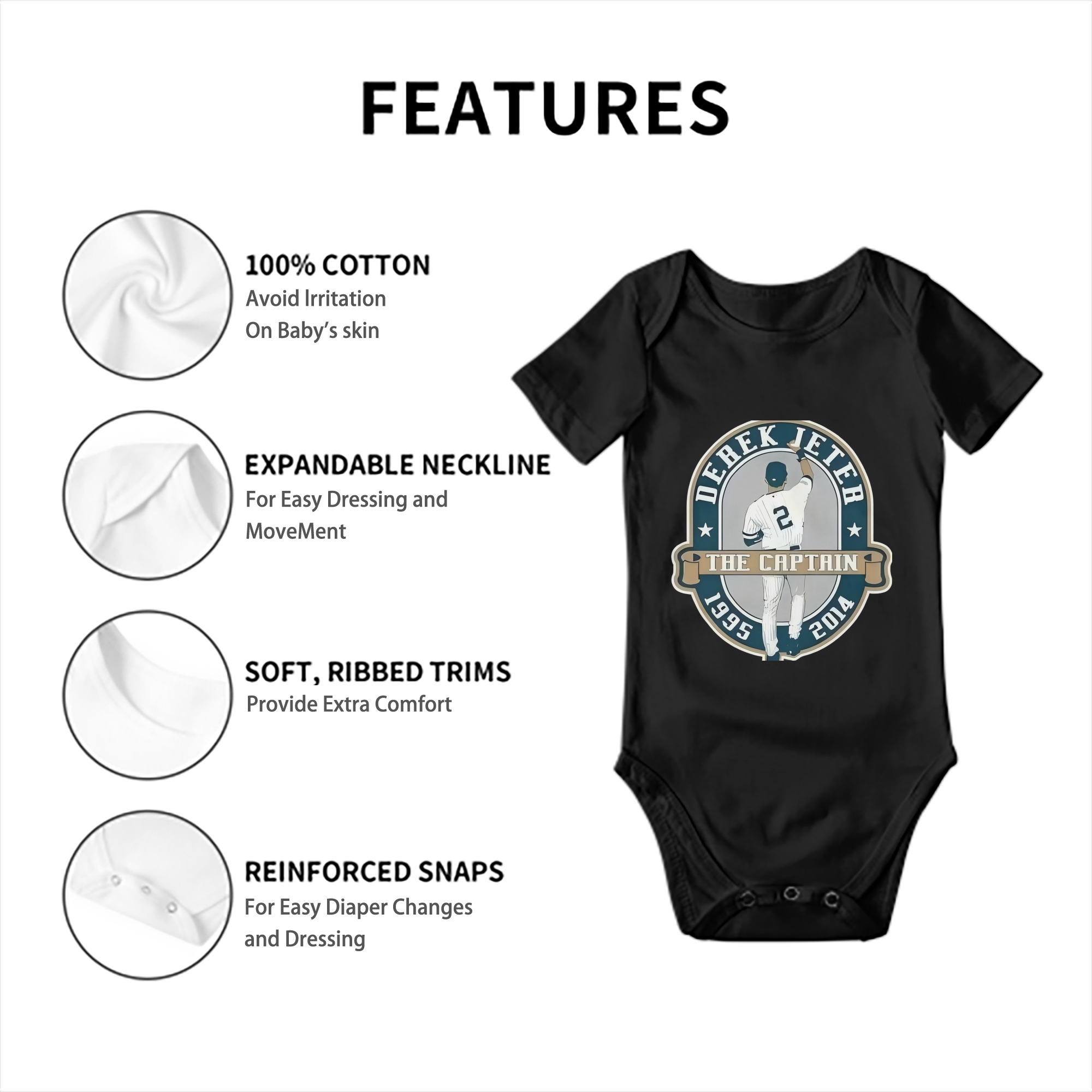 Derek Jeter 9 Baby Short Sleeve Romper – 100% Cotton Soft & Breathable Digital Print Onesie With Easy Snap Closure And Envelope Shoulder – Comfortable For Daily Wear & Travel