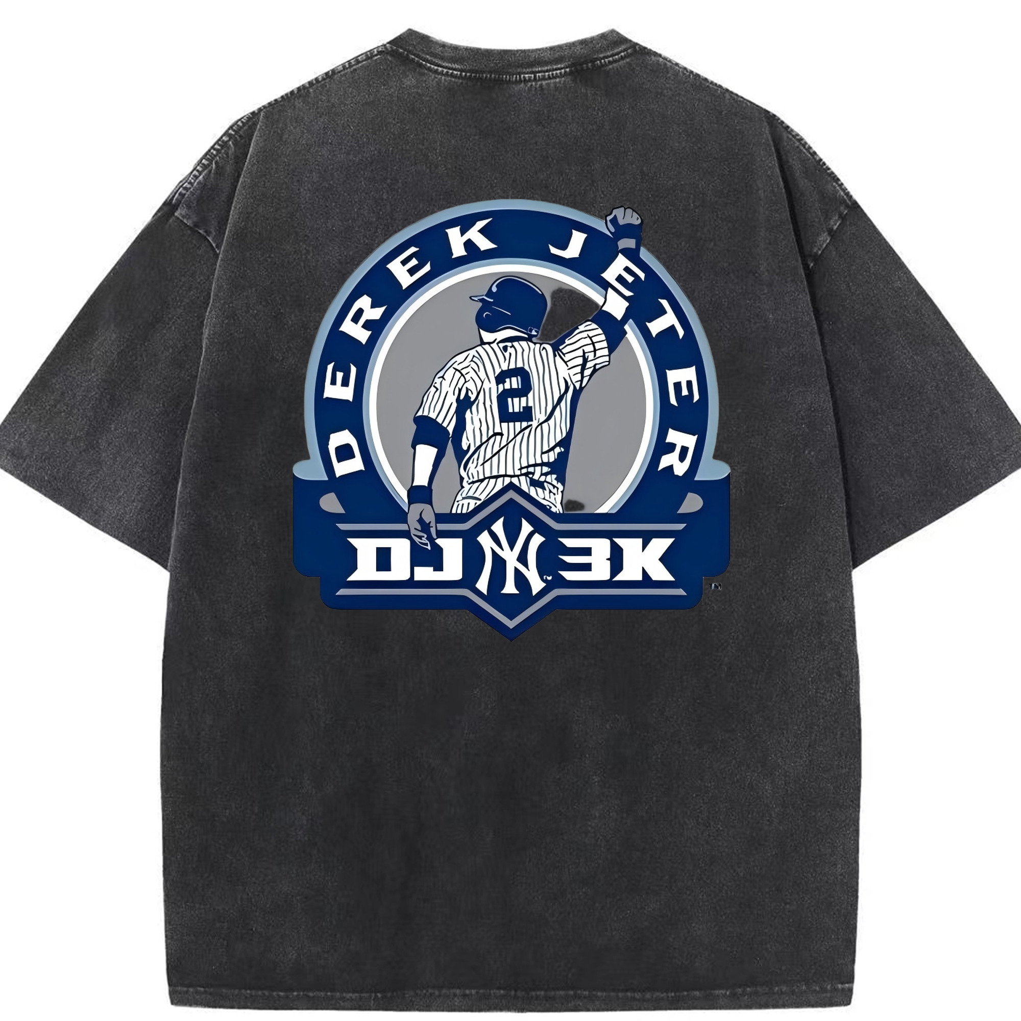 Derek Jeter 3 Washed Vintage 230g Cotton Oversized T-Shirt With Back Heat Transfer Print – Soft, Lightweight & Stylish – Comfortable Casual Wear For Sports & Everyday Use