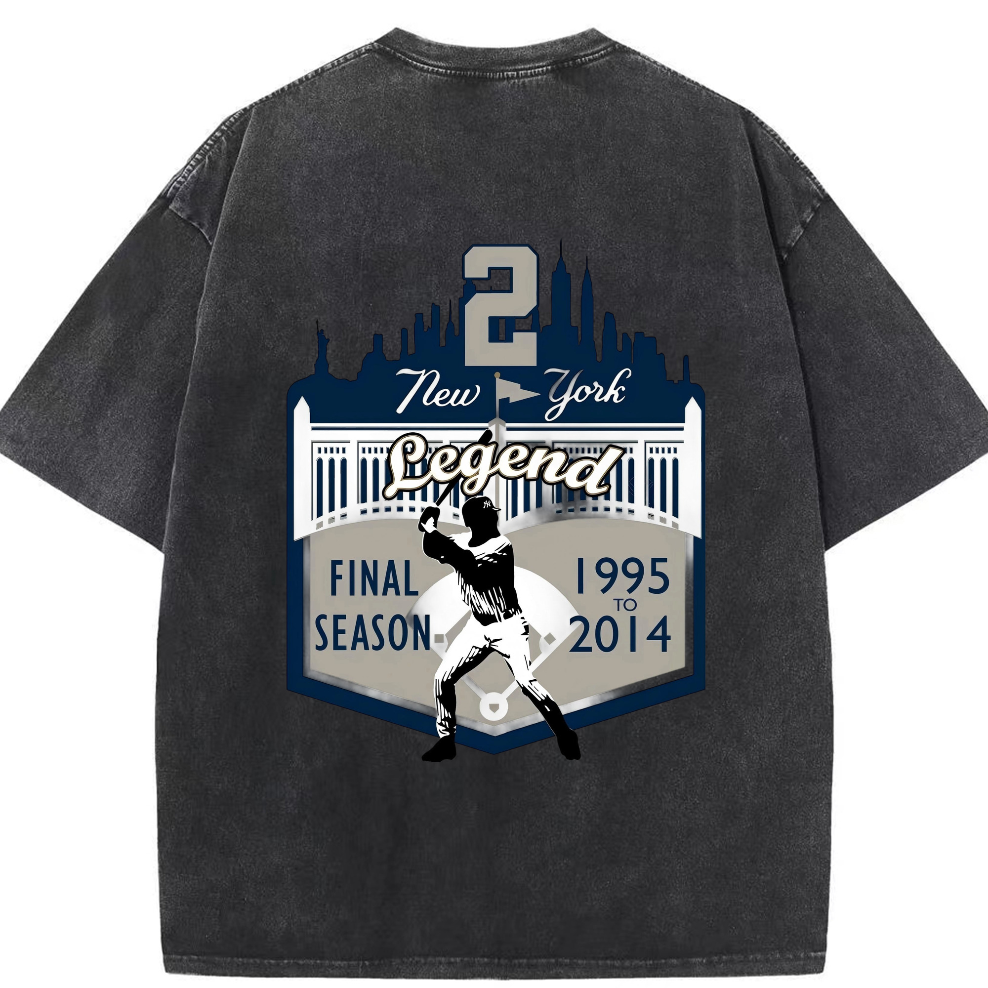 Derek Jeter 14 Washed Vintage 230g Cotton Oversized T-Shirt With Back Heat Transfer Print – Soft, Lightweight & Stylish – Comfortable Casual Wear For Sports & Everyday Use