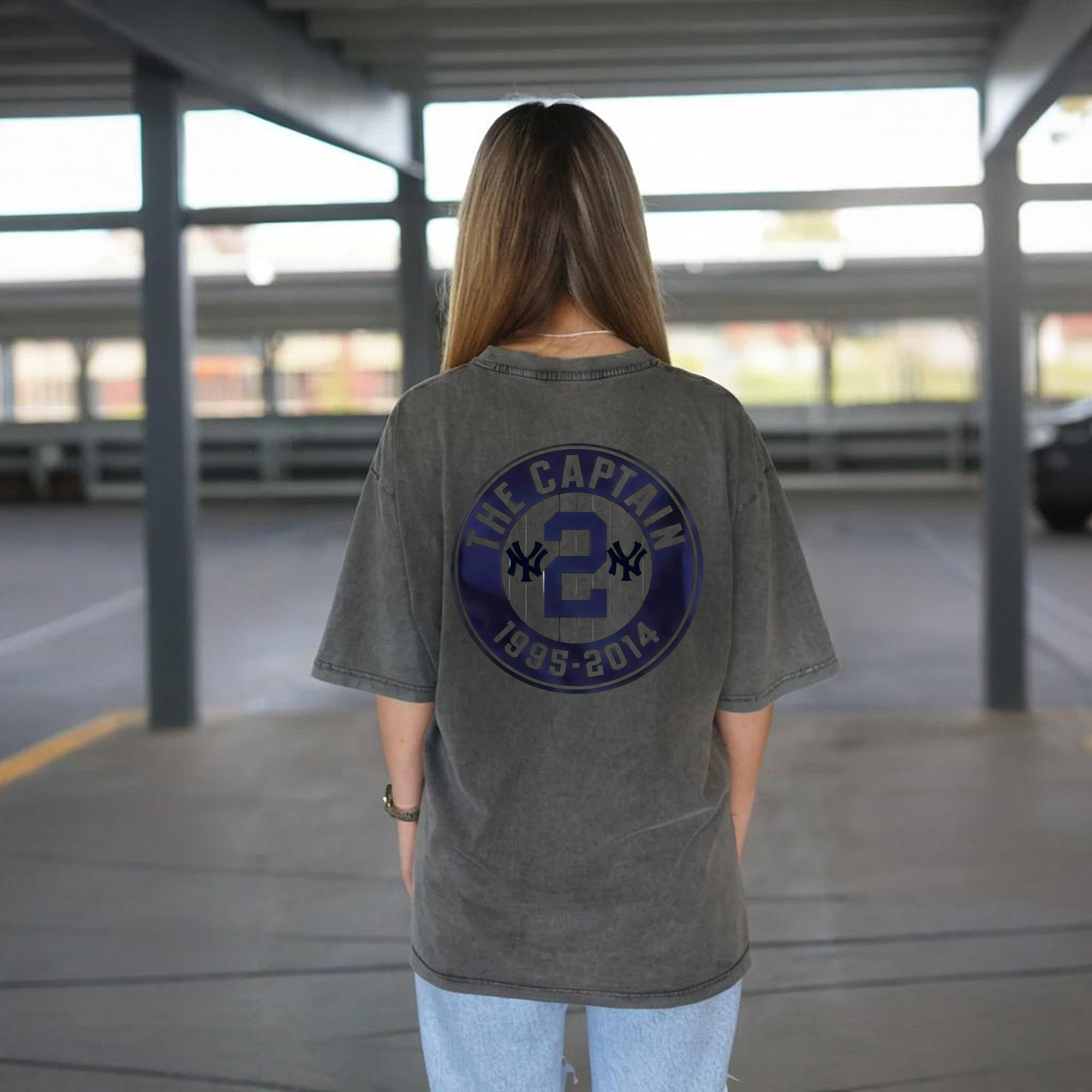 Derek Jeter 7 Washed Vintage 230g Cotton Oversized T-Shirt With Back Heat Transfer Print – Soft, Lightweight & Stylish – Comfortable Casual Wear For Sports & Everyday Use