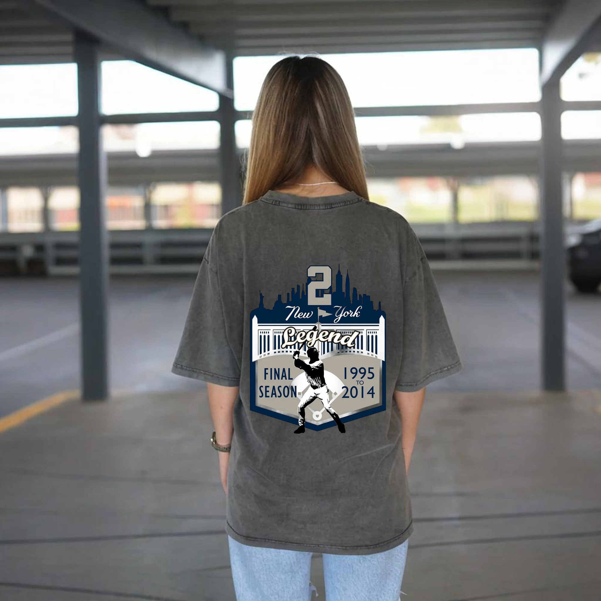 Derek Jeter 14 Washed Vintage 230g Cotton Oversized T-Shirt With Back Heat Transfer Print – Soft, Lightweight & Stylish – Comfortable Casual Wear For Sports & Everyday Use