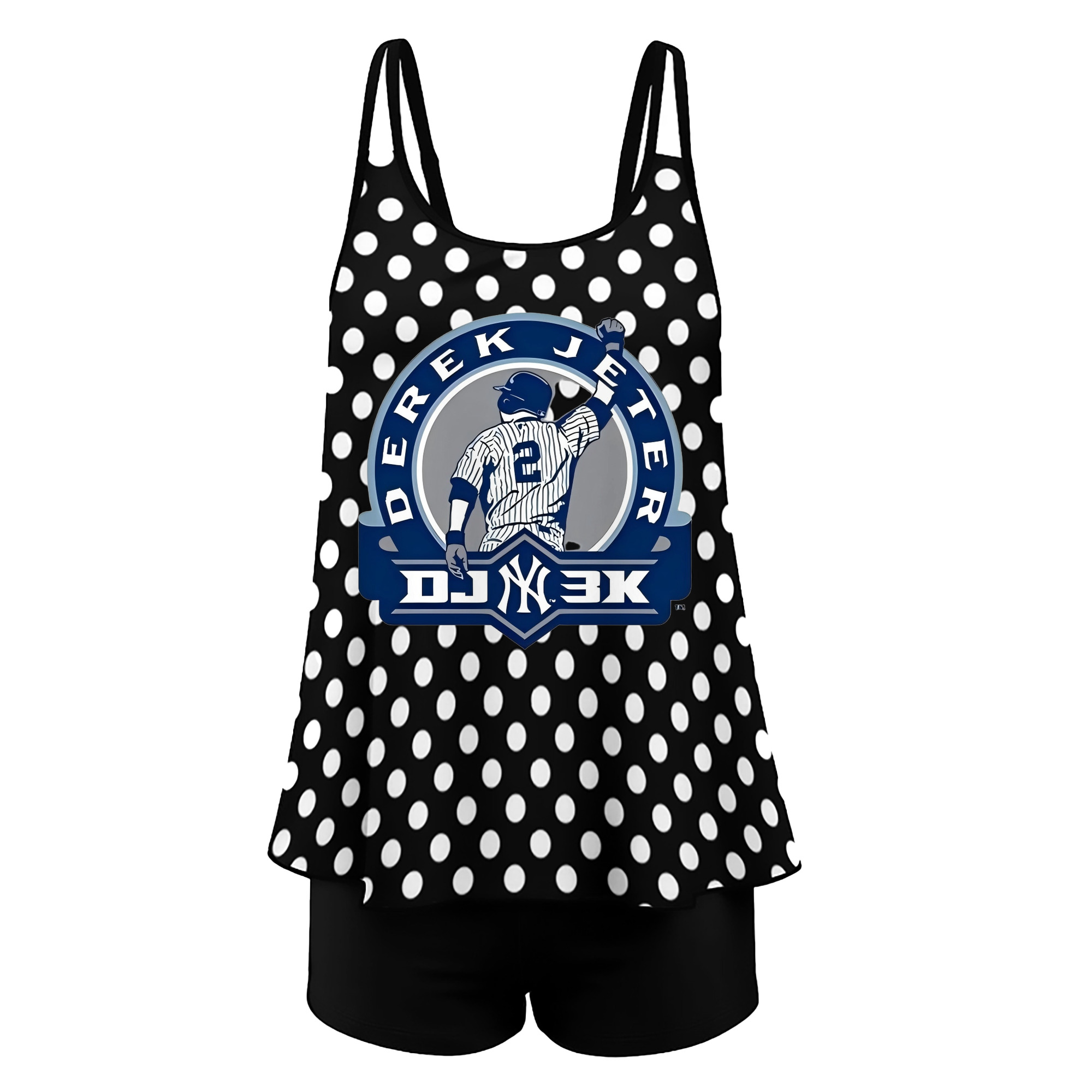 Derek Jeter 3 Women’s Heat Transfer Printed Two-Piece Swimsuit Set – Sexy Double Strap Bandeau Top & Boyshort Bottoms, Soft Nylon-Spandex, Perfect for Beach, Pool & Vacation