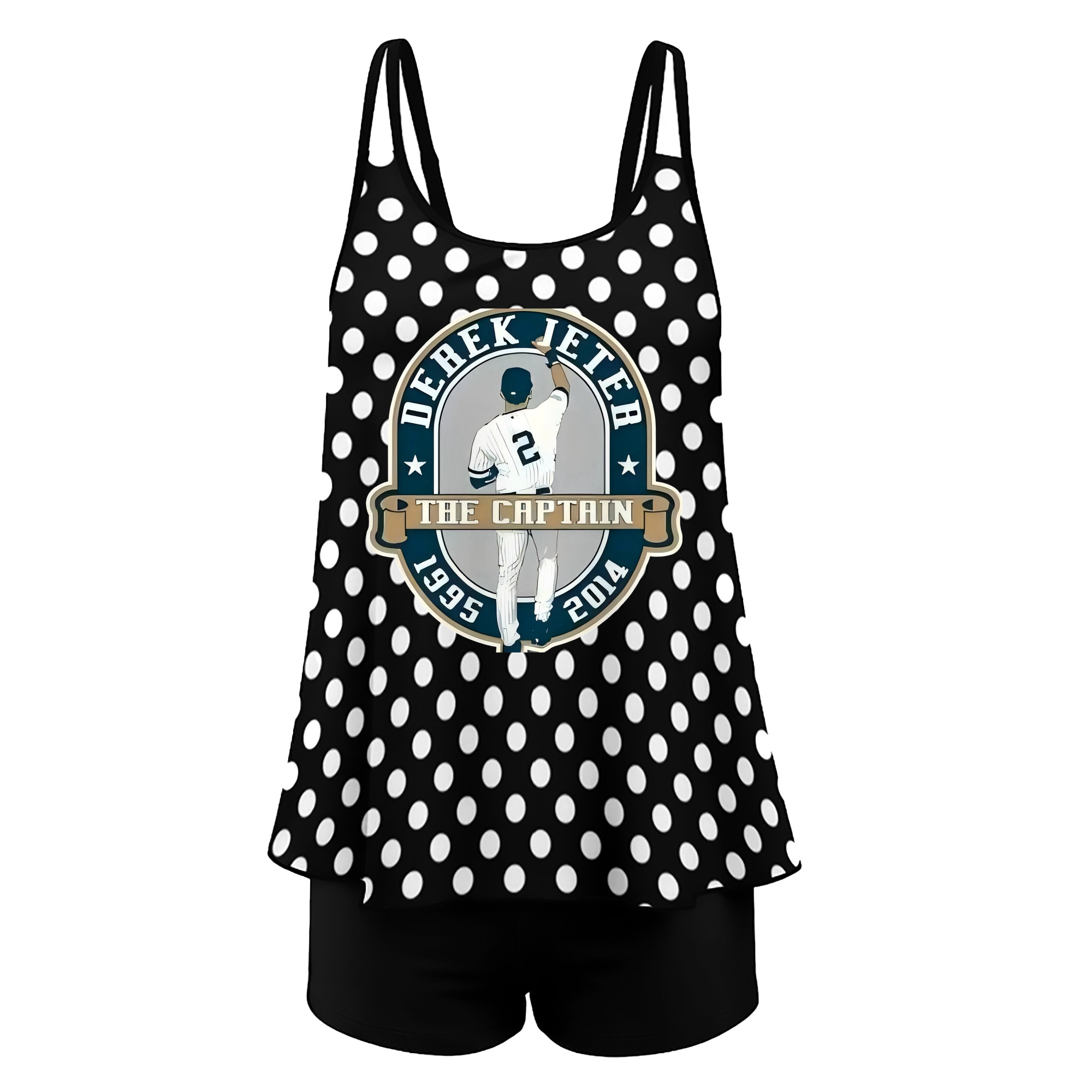 Derek Jeter 9 Women’s Heat Transfer Printed Two-Piece Swimsuit Set – Sexy Double Strap Bandeau Top & Boyshort Bottoms, Soft Nylon-Spandex, Perfect for Beach, Pool & Vacation