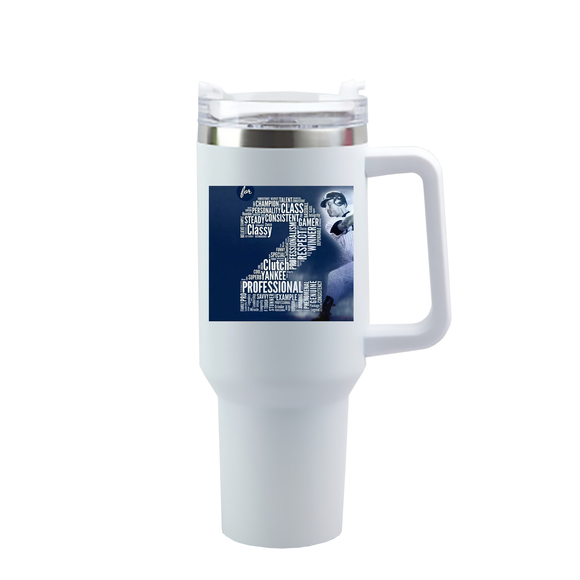 Derek Jeter 10 40oz Handle Car Cup With Crystal Sticker Design – Durable Stainless Steel Travel Mug With Reusable Straw – Double Wall Insulated