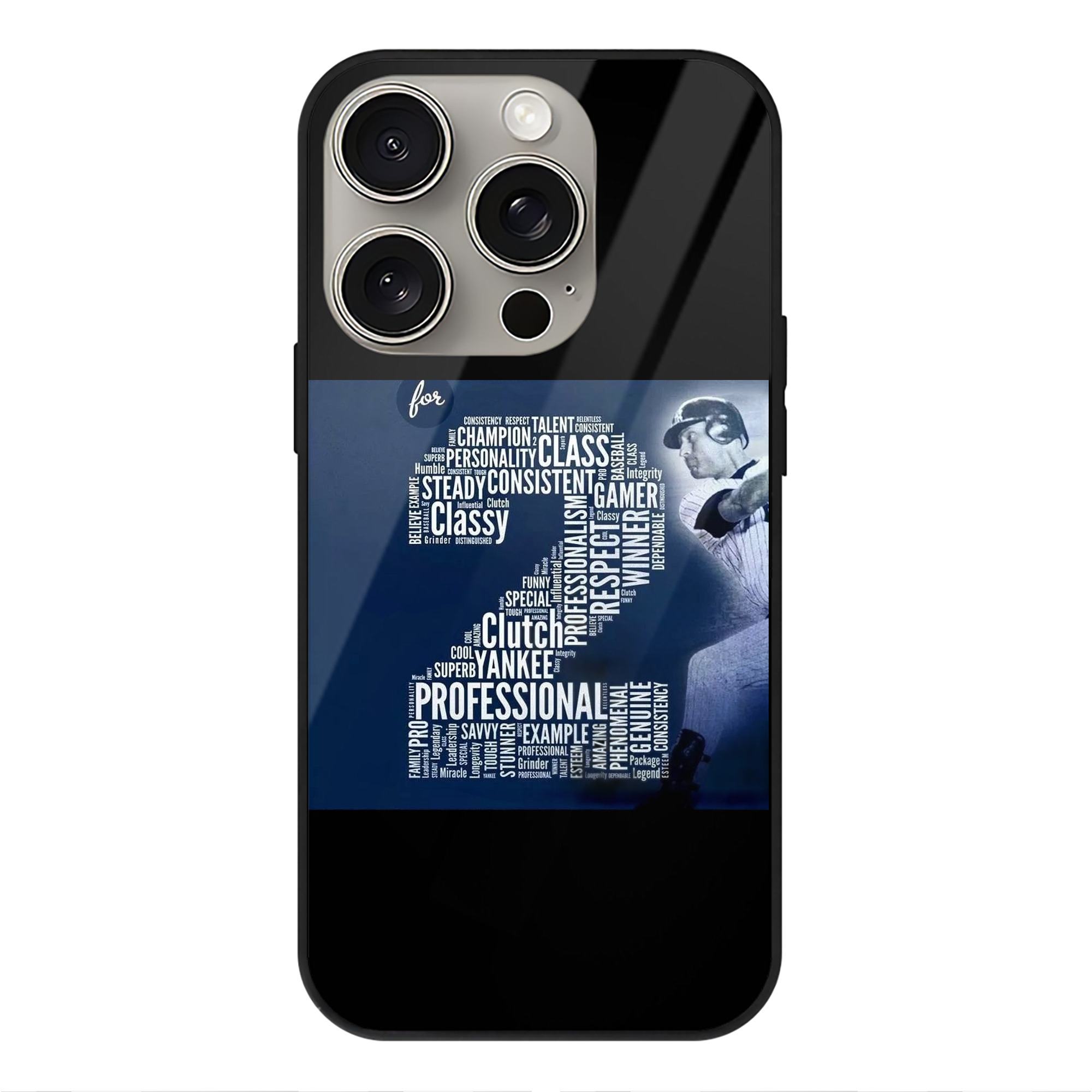 Derek Jeter 10 IPhone 15 Pro Mirror Phone Case – UV Printed Glass + TPU – Scratch-Resistant, Wireless Charging Compatible, Precise Fit & Stylish Design