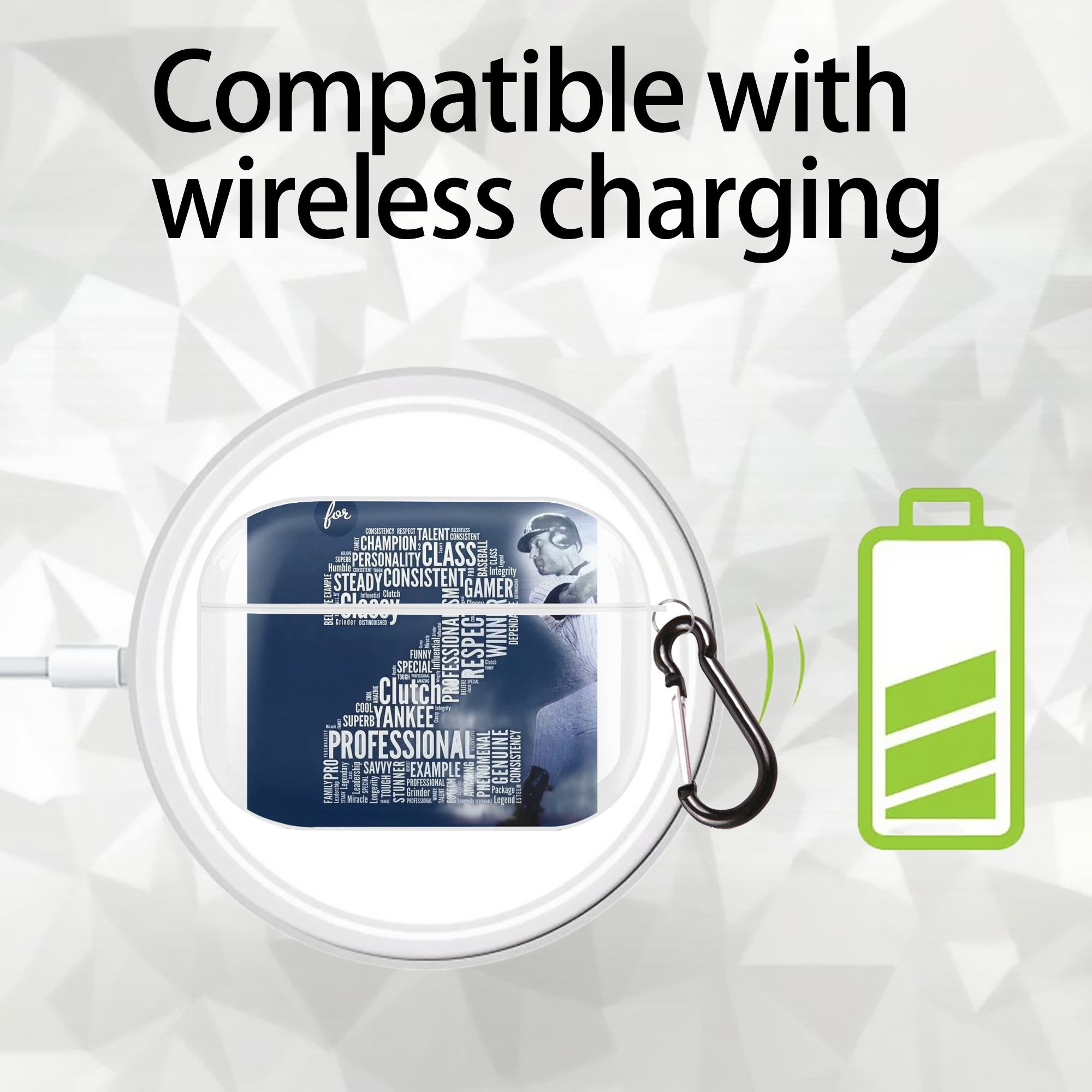 Derek Jeter 10 AirPods Pro Hard Case White With Keychain, Durable Flexible PC, Precise Cutouts, Anti-Fingerprint, Yellowing & Scratch Resistant, Full Protection, Washable