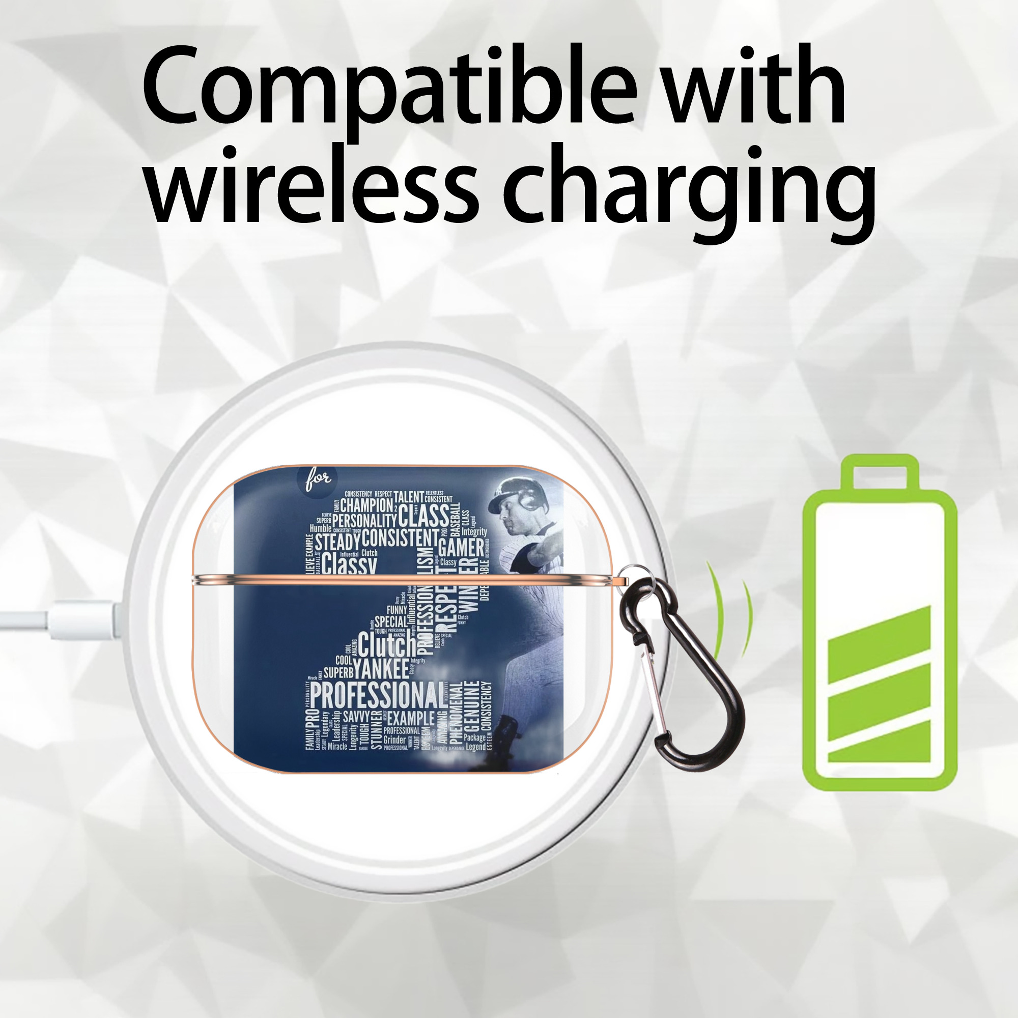 Derek Jeter 10 AirPods Pro Protective Case Rose Gold, Flexible PC Material, Precise Fit, Anti-Slip Cover, Full Protection, Fingerprint Resistant, Washable With Keychain