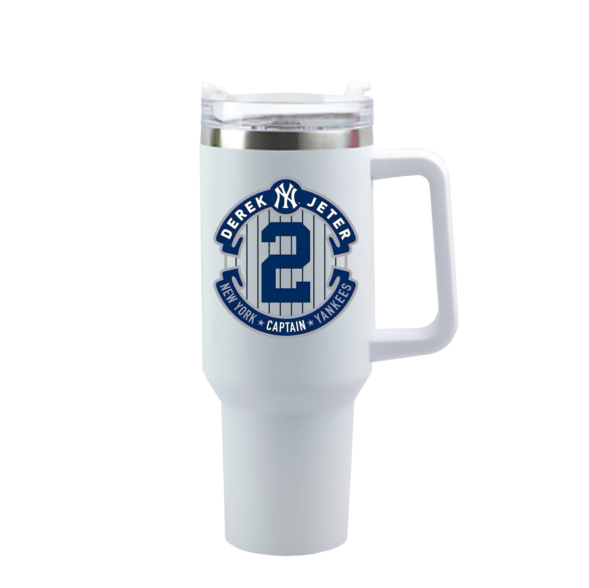 Derek Jeter 1 40oz Handle Car Cup With Crystal Sticker Design – Durable Stainless Steel Travel Mug With Reusable Straw – Double Wall Insulated