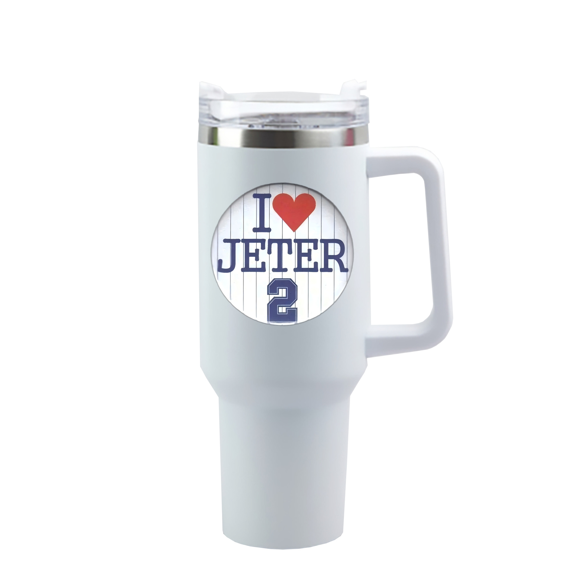 Derek Jeter 2 40oz Handle Car Cup With Crystal Sticker Design – Durable Stainless Steel Travel Mug With Reusable Straw – Double Wall Insulated