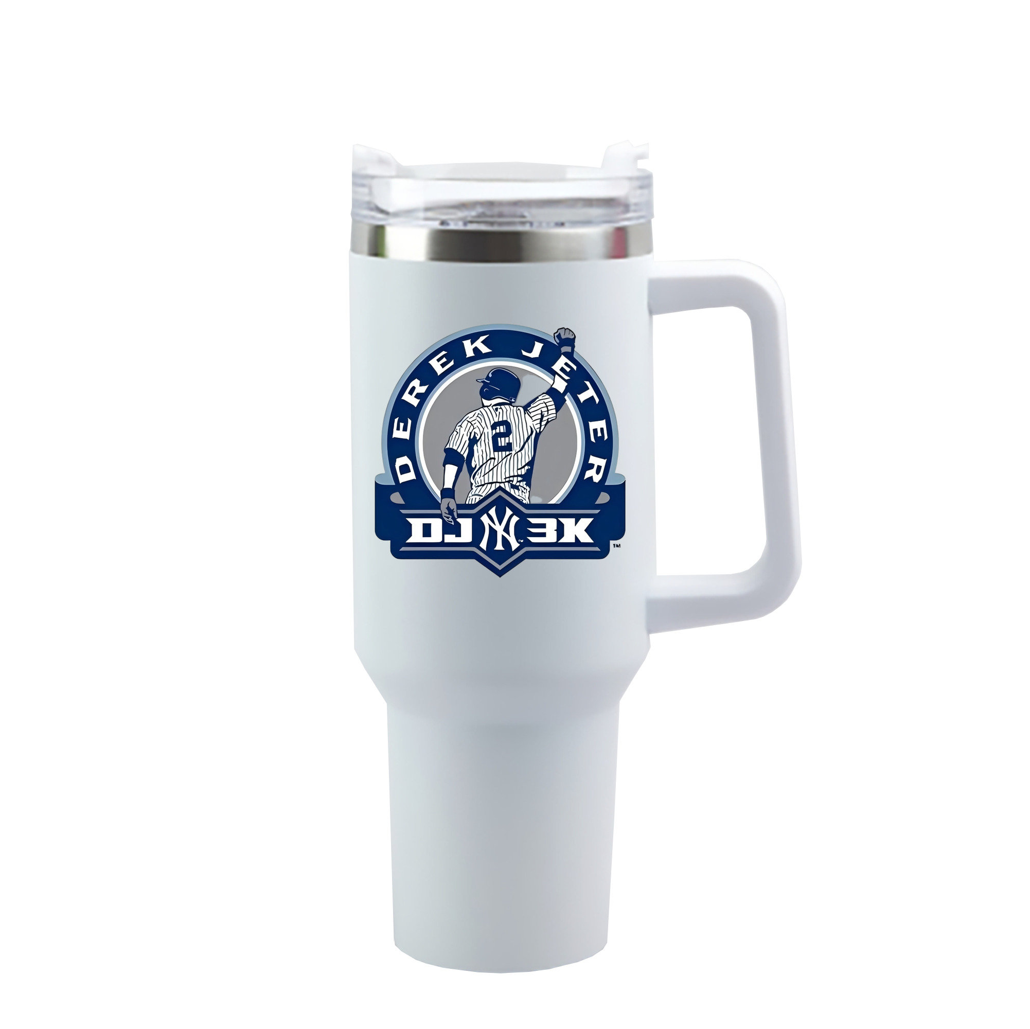 Derek Jeter 3 40oz Handle Car Cup With Crystal Sticker Design – Durable Stainless Steel Travel Mug With Reusable Straw – Double Wall Insulated