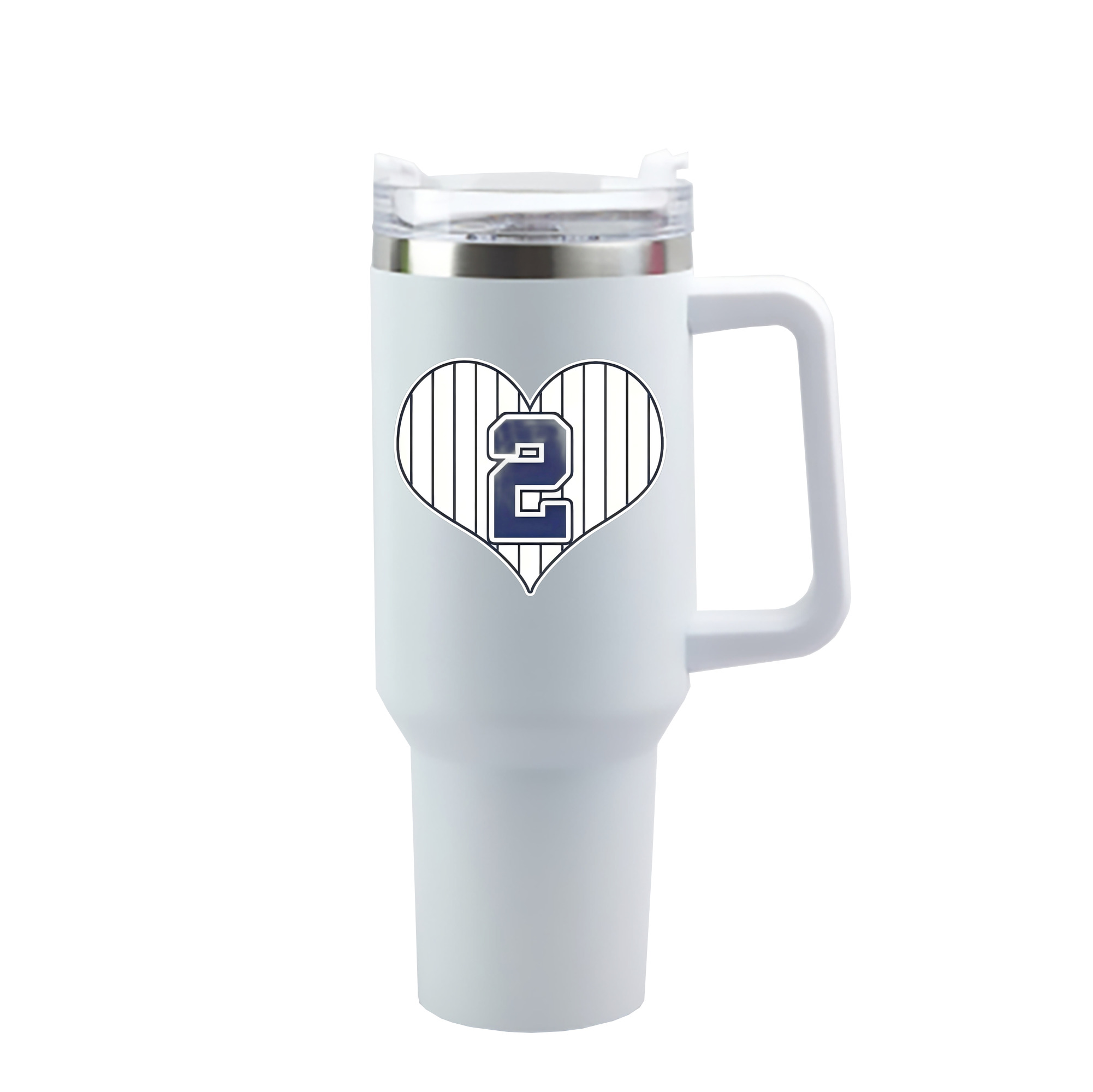 Derek Jeter 8 40oz Handle Car Cup With Crystal Sticker Design – Durable Stainless Steel Travel Mug With Reusable Straw – Double Wall Insulated