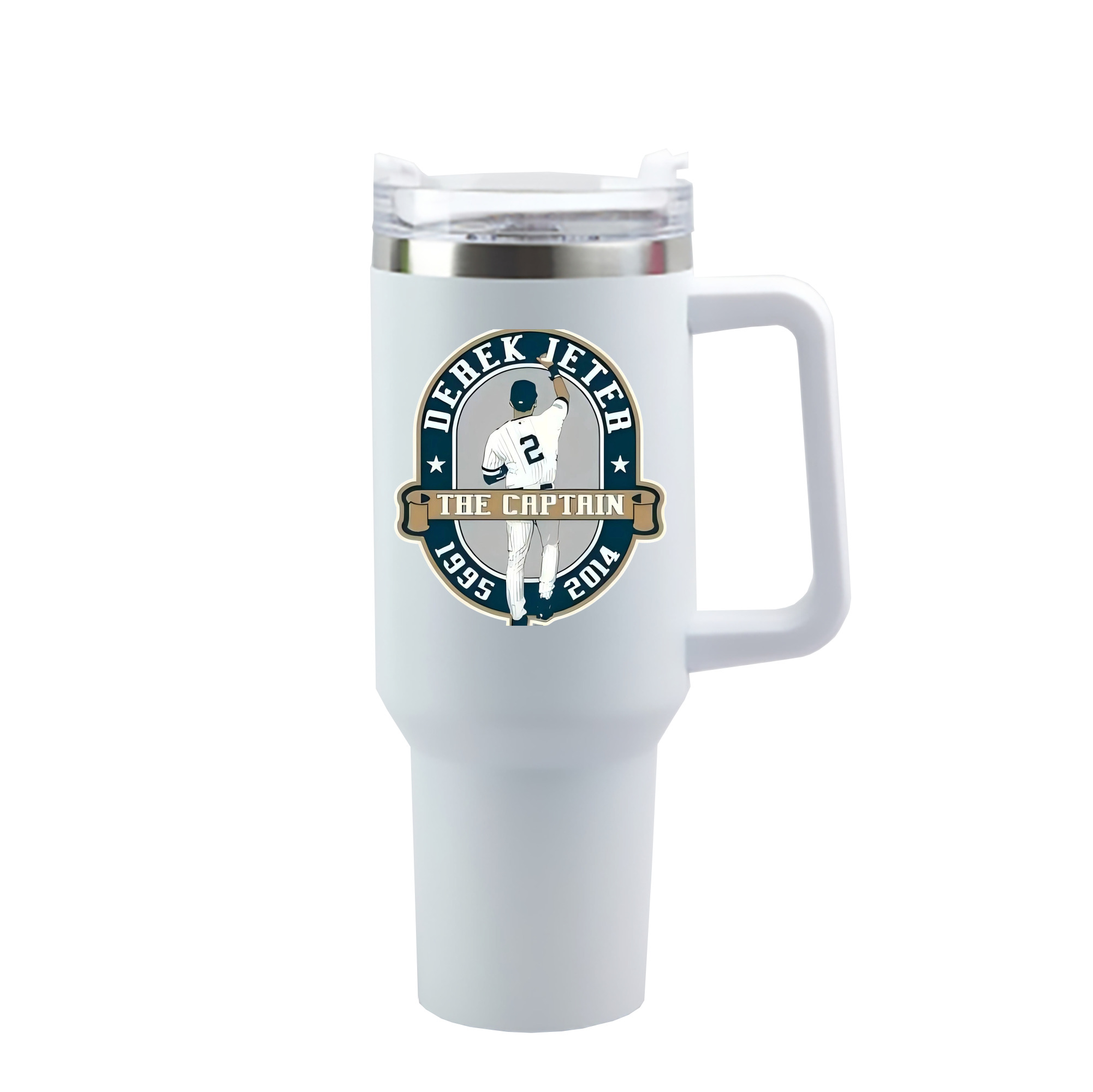 Derek Jeter 9 40oz Handle Car Cup With Crystal Sticker Design – Durable Stainless Steel Travel Mug With Reusable Straw – Double Wall Insulated