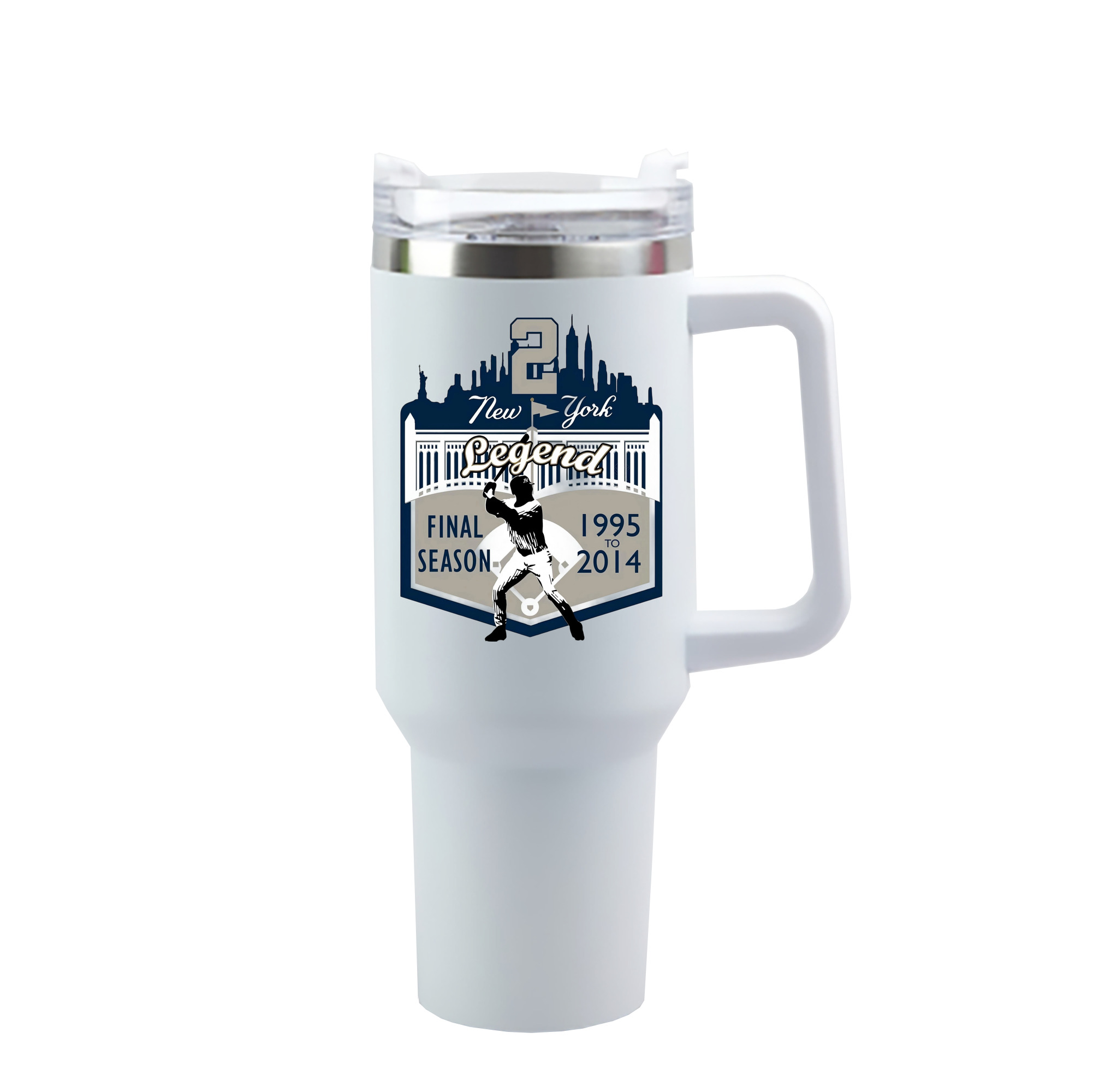 Derek Jeter 14 40oz Handle Car Cup With Crystal Sticker Design – Durable Stainless Steel Travel Mug With Reusable Straw – Double Wall Insulated
