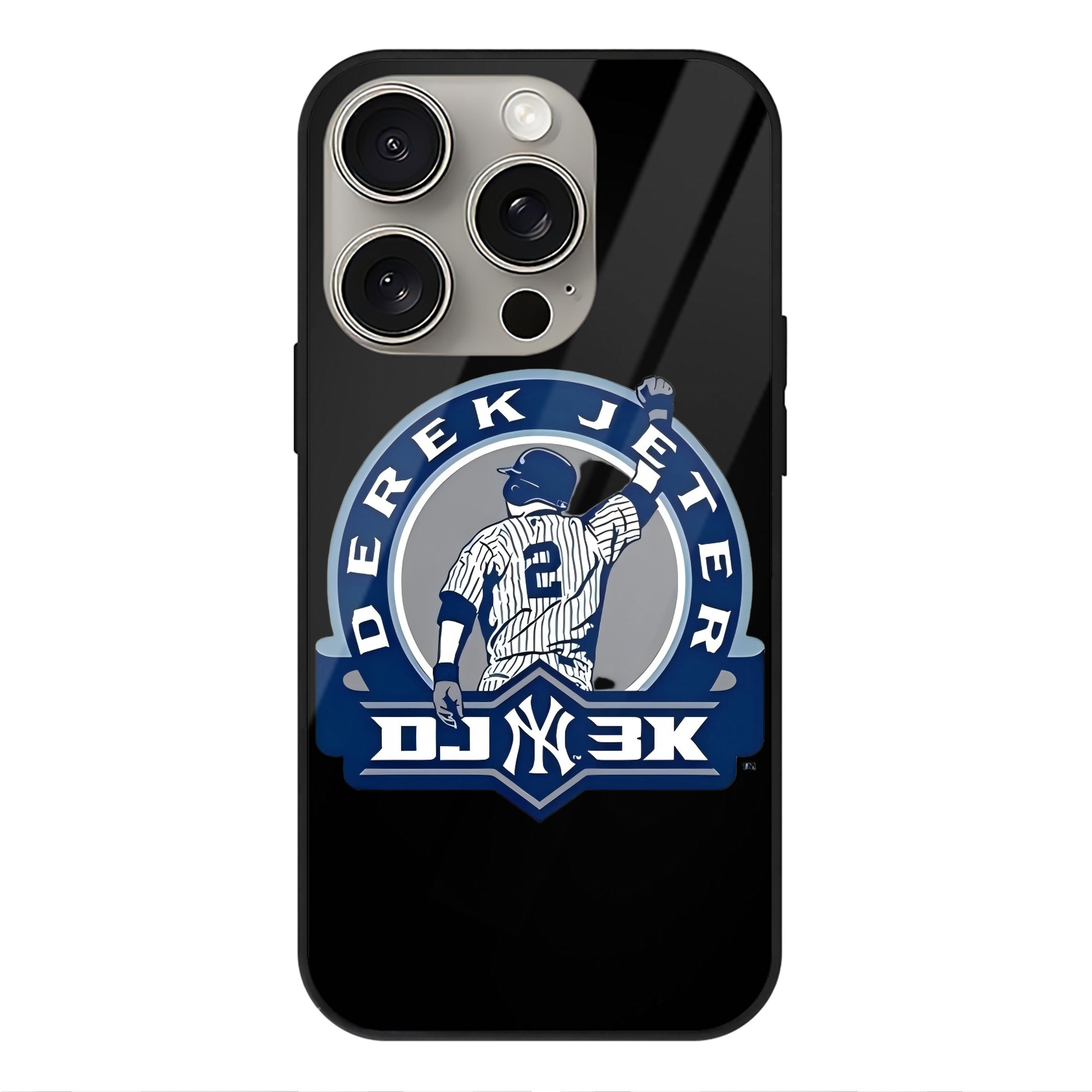 Derek Jeter 3 IPhone 15 Pro Mirror Phone Case – UV Printed Glass + TPU – Scratch-Resistant, Wireless Charging Compatible, Precise Fit & Stylish Design