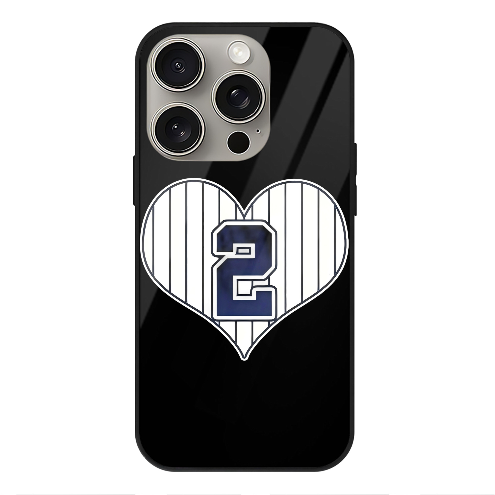 Derek Jeter 8 IPhone 15 Pro Mirror Phone Case – UV Printed Glass + TPU – Scratch-Resistant, Wireless Charging Compatible, Precise Fit & Stylish Design
