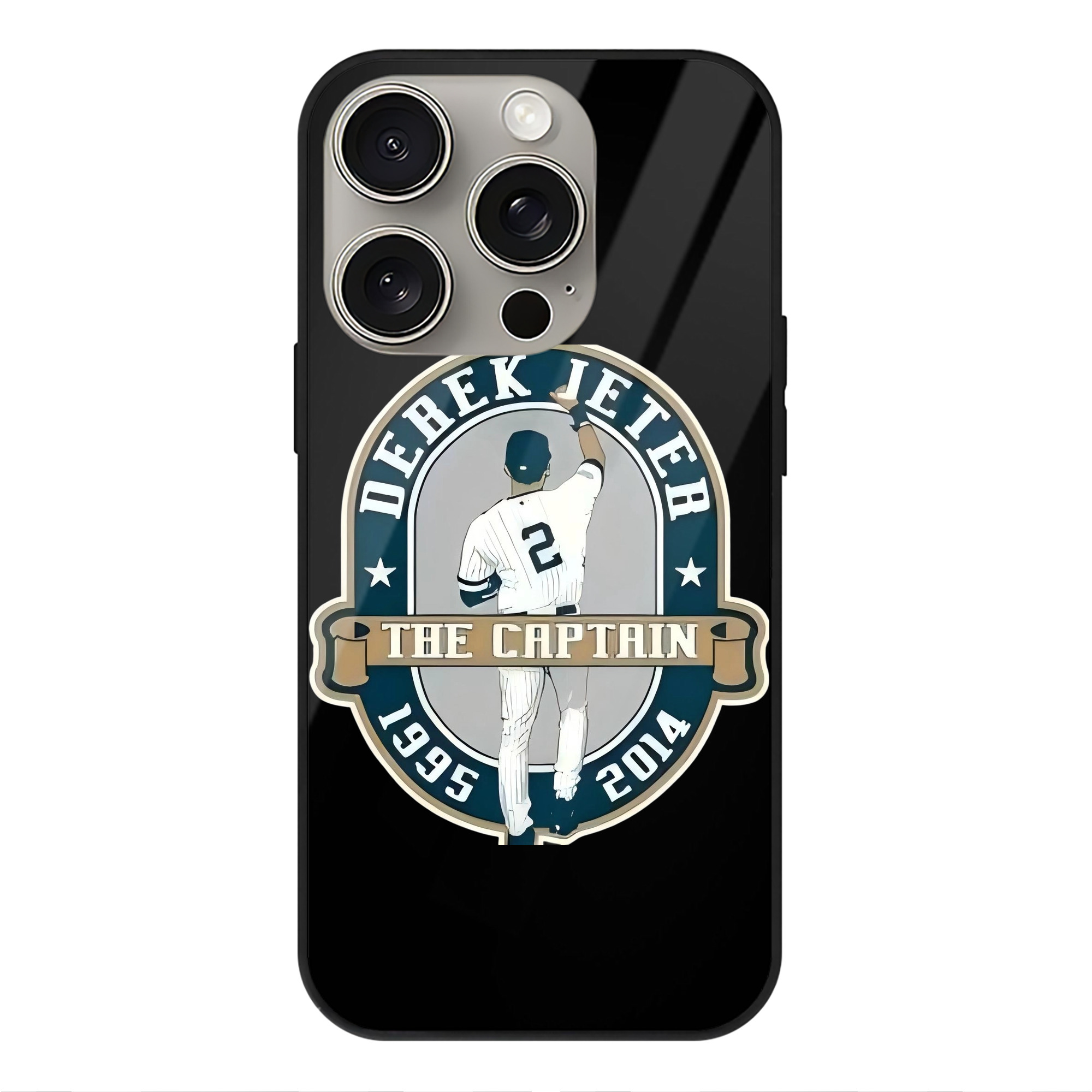 Derek Jeter 9 IPhone 15 Pro Mirror Phone Case – UV Printed Glass + TPU – Scratch-Resistant, Wireless Charging Compatible, Precise Fit & Stylish Design