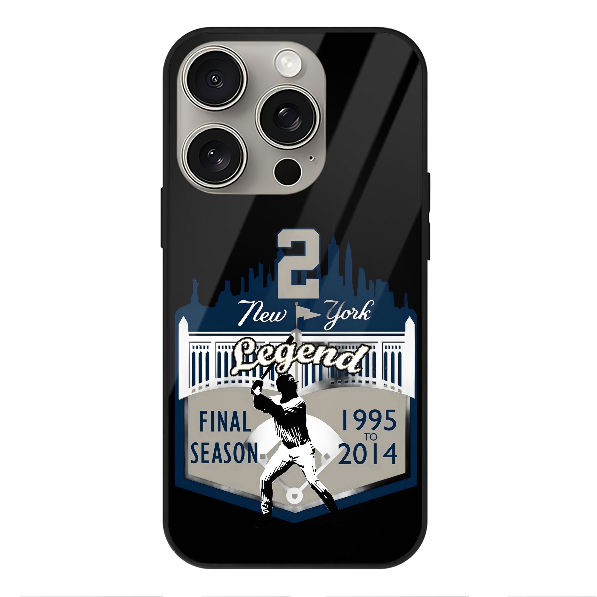 Derek Jeter 14 IPhone 15 Pro Mirror Phone Case – UV Printed Glass + TPU – Scratch-Resistant, Wireless Charging Compatible, Precise Fit & Stylish Design