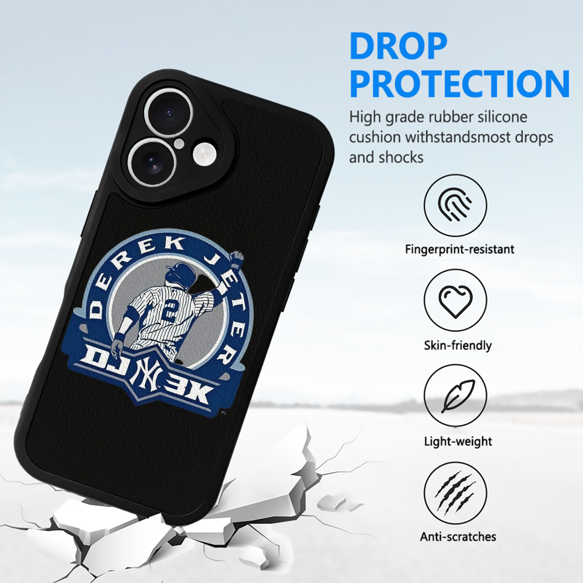 Derek Jeter 3 IPhone 16 Silicone Leather Case – UV Print, Lambskin Texture – Perfect Fit, Wireless Charging Compatible, Scratch Resistant, Precise Cutouts – Stylish Protection For IPhone 16