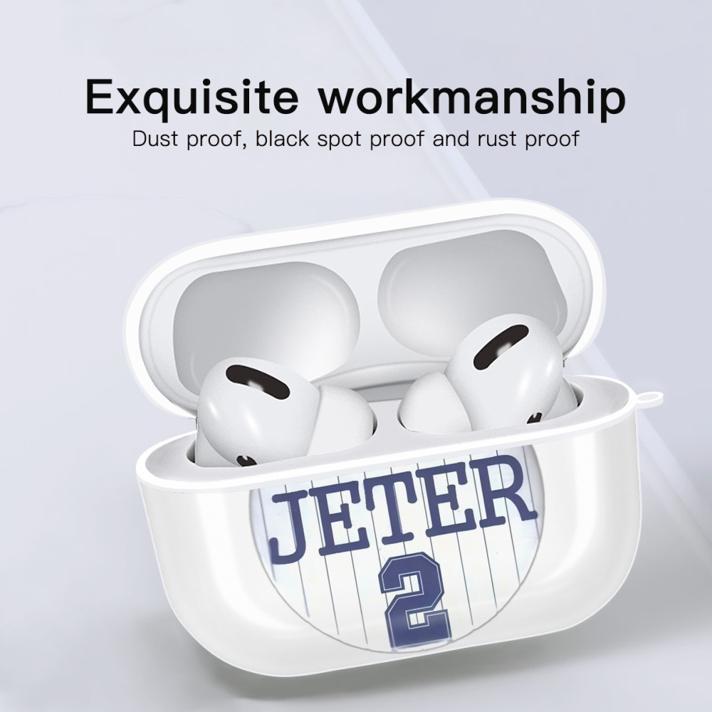Derek Jeter 2 AirPods Pro Hard Case White With Keychain, Durable Flexible PC, Precise Cutouts, Anti-Fingerprint, Yellowing & Scratch Resistant, Full Protection, Washable