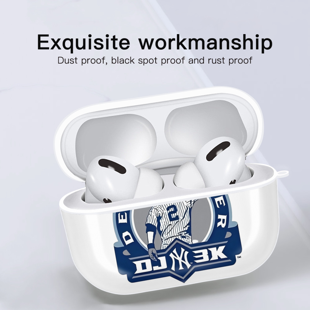 Derek Jeter 3 AirPods Pro Hard Case White With Keychain, Durable Flexible PC, Precise Cutouts, Anti-Fingerprint, Yellowing & Scratch Resistant, Full Protection, Washable