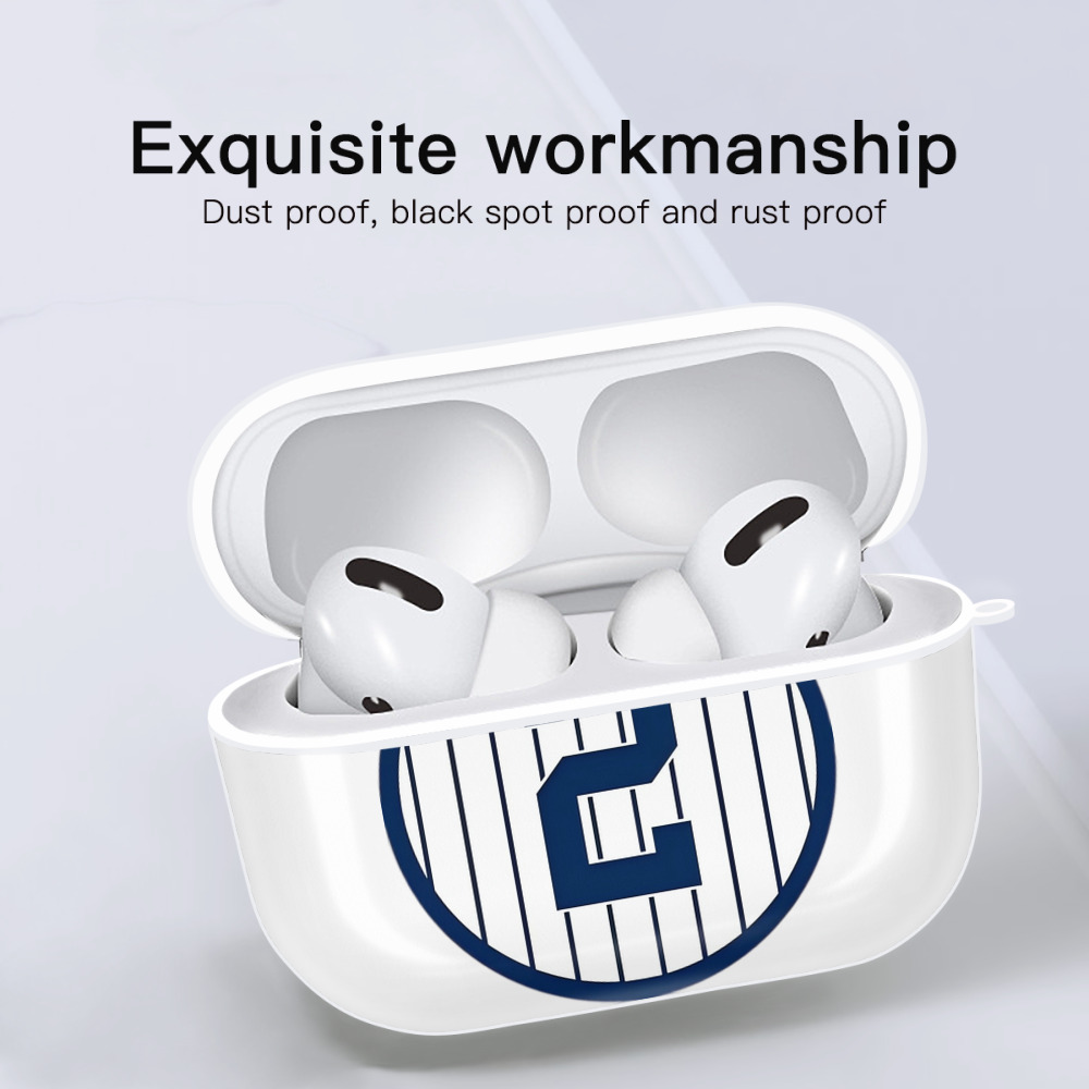 Derek Jeter 5 AirPods Pro Hard Case White With Keychain, Durable Flexible PC, Precise Cutouts, Anti-Fingerprint, Yellowing & Scratch Resistant, Full Protection, Washable