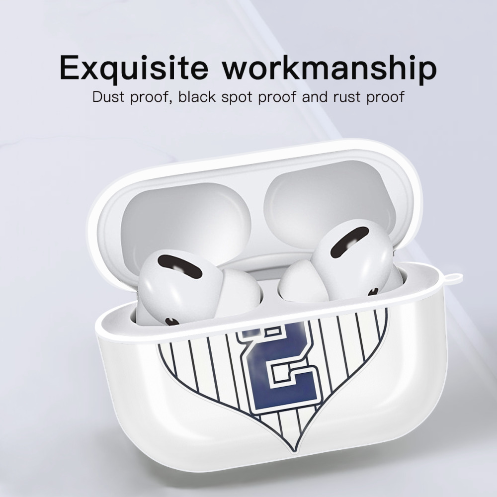 Derek Jeter 8 AirPods Pro Hard Case White With Keychain, Durable Flexible PC, Precise Cutouts, Anti-Fingerprint, Yellowing & Scratch Resistant, Full Protection, Washable