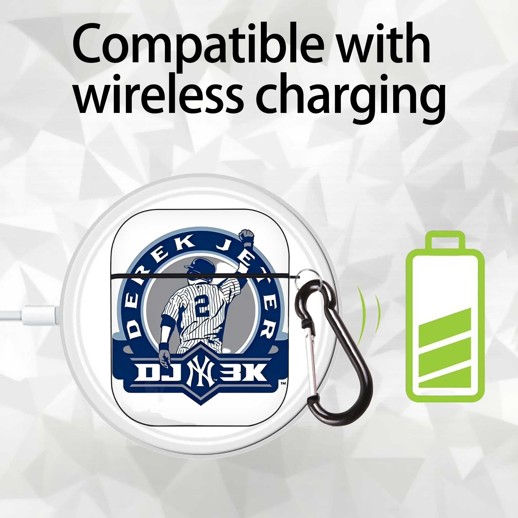 Derek Jeter 3 AirPods 2 Case Hard Shell Black, Flexible PC Material, Precise Cutouts, Full Protection, Anti-Fingerprint, Washable, Includes Keychain – Durable & Slim Design