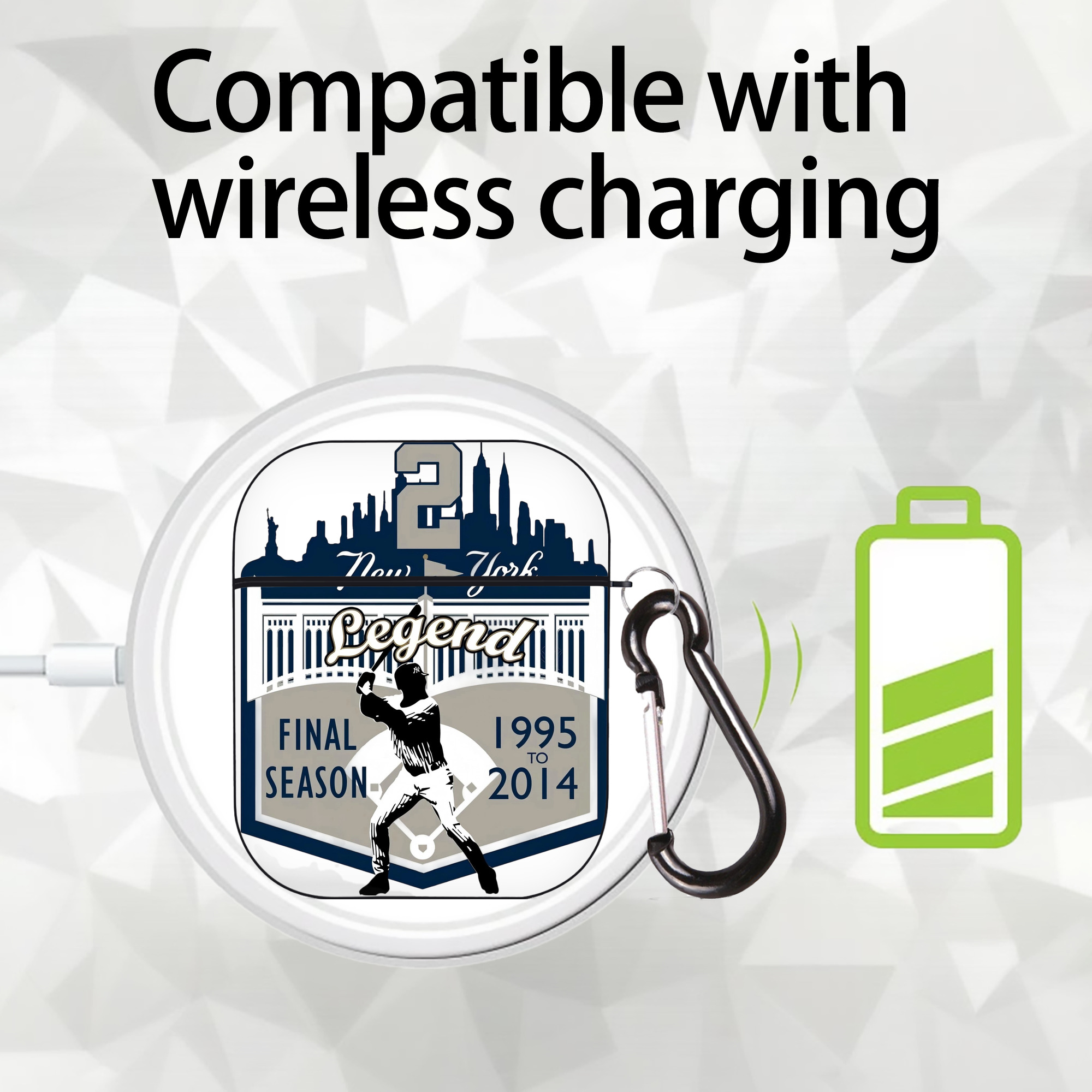 Derek Jeter 14 AirPods 2 Case Hard Shell Black, Flexible PC Material, Precise Cutouts, Full Protection, Anti-Fingerprint, Washable, Includes Keychain – Durable & Slim Design