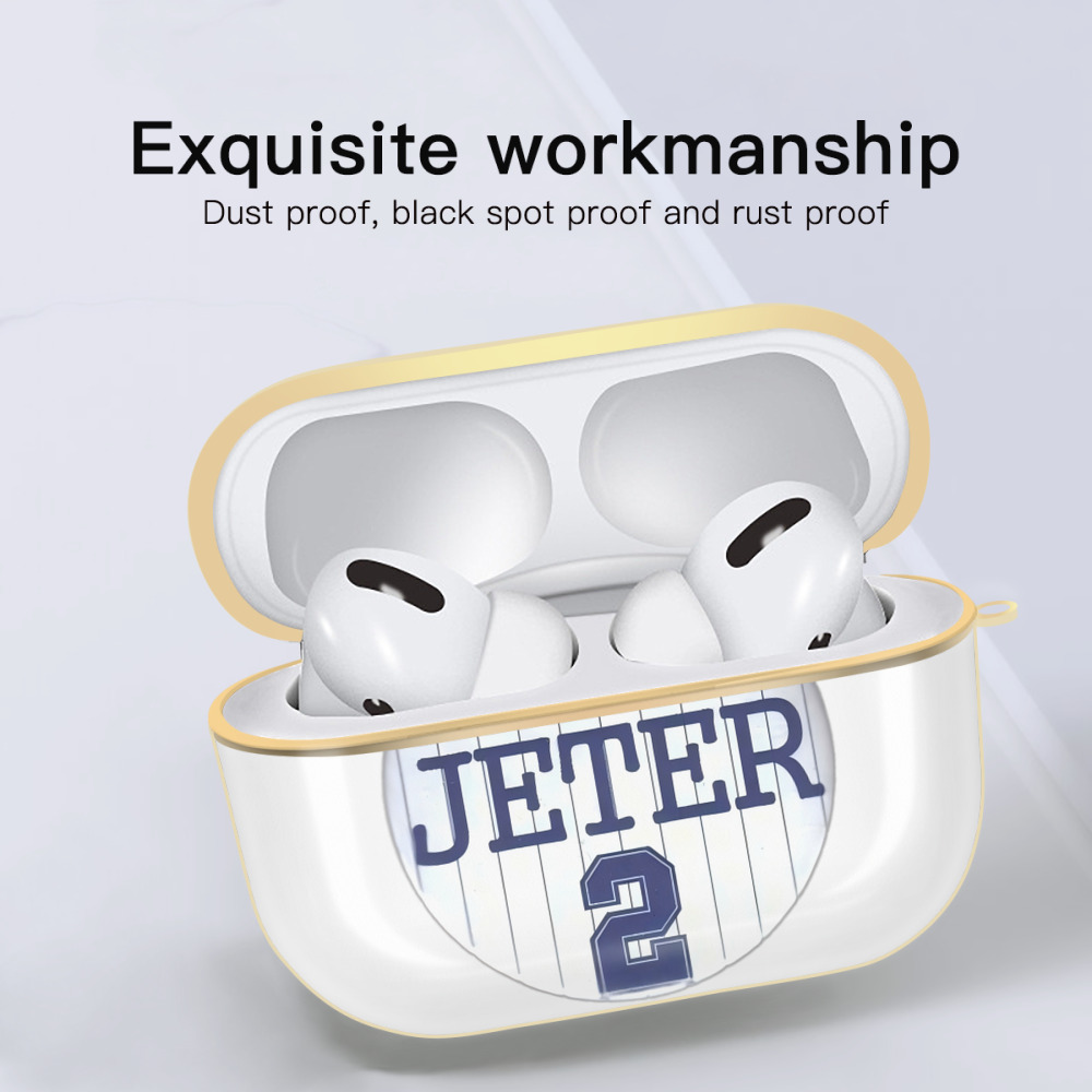 Derek Jeter 2 Luxury Gold AirPods Pro Case With Keychain, Flexible PC Material, Full Protection, Precise Cutouts, Anti-Fingerprint, Washable, Durable Design