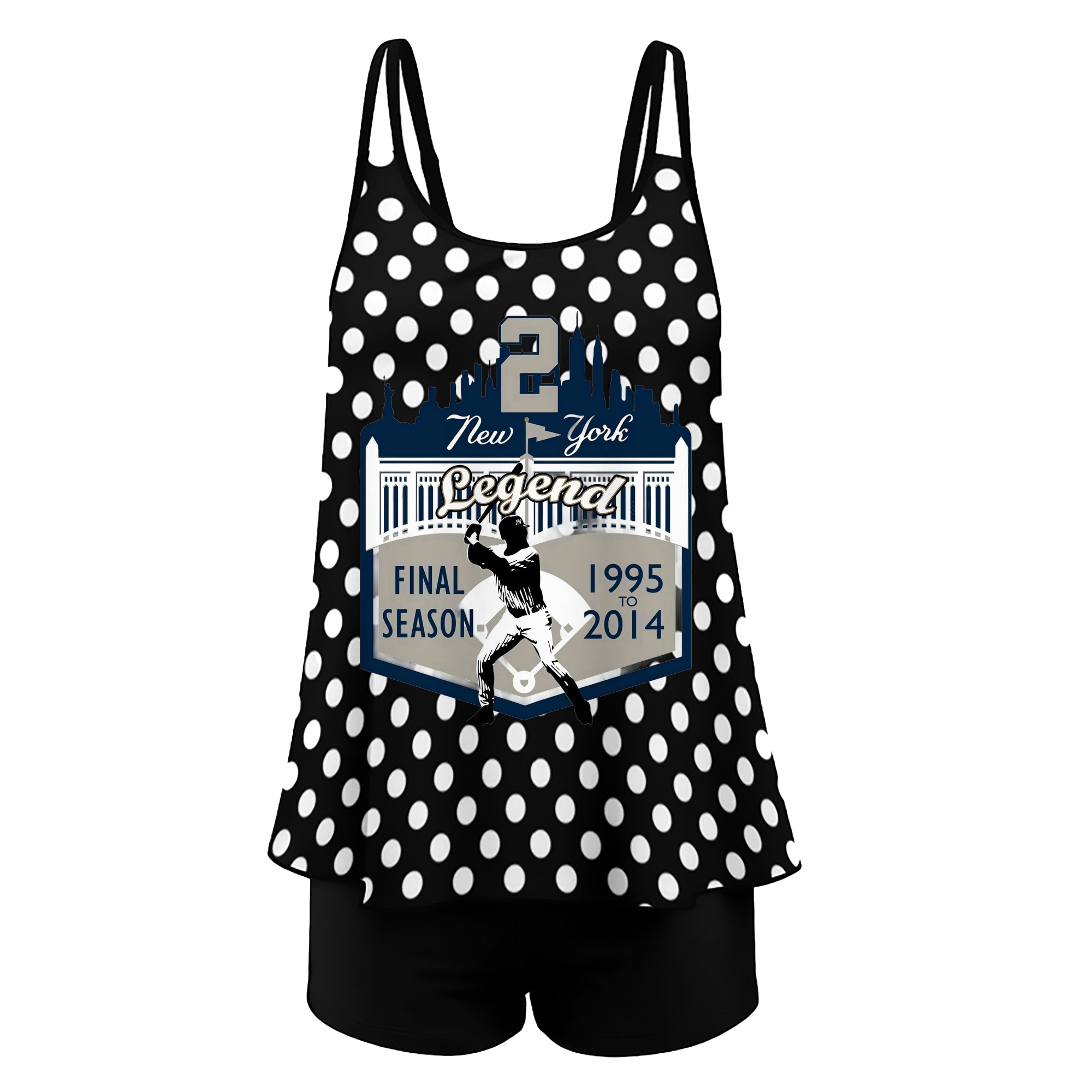 Derek Jeter 14 Women’s Heat Transfer Printed Two-Piece Swimsuit Set – Sexy Double Strap Bandeau Top & Boyshort Bottoms, Soft Nylon-Spandex, Perfect for Beach, Pool & Vacation